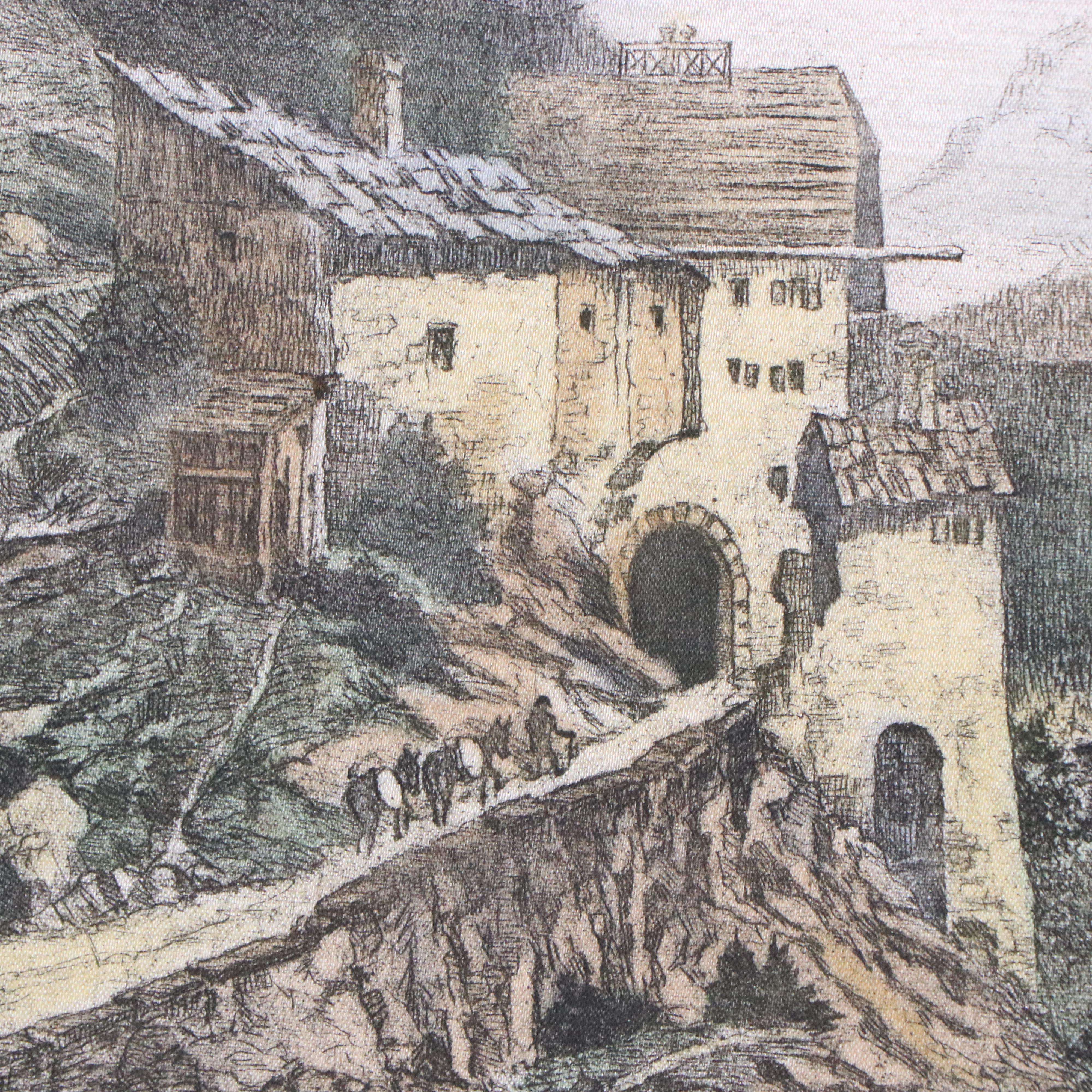 Hans Leisch Colored Etching of Alpine Mountain Pass, Mid-20th Century