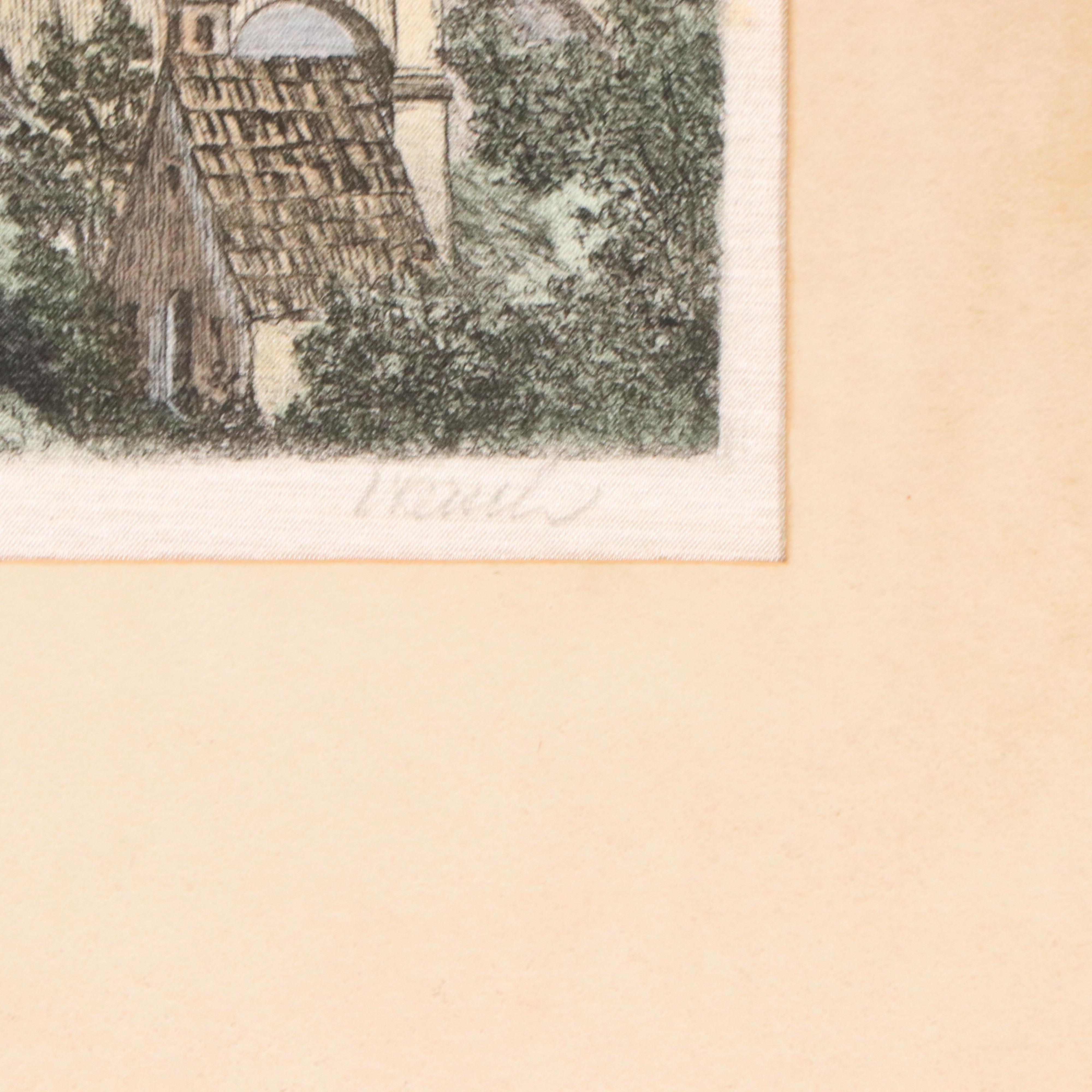 Hans Leisch Colored Etching of Alpine Mountain Pass, Mid-20th Century