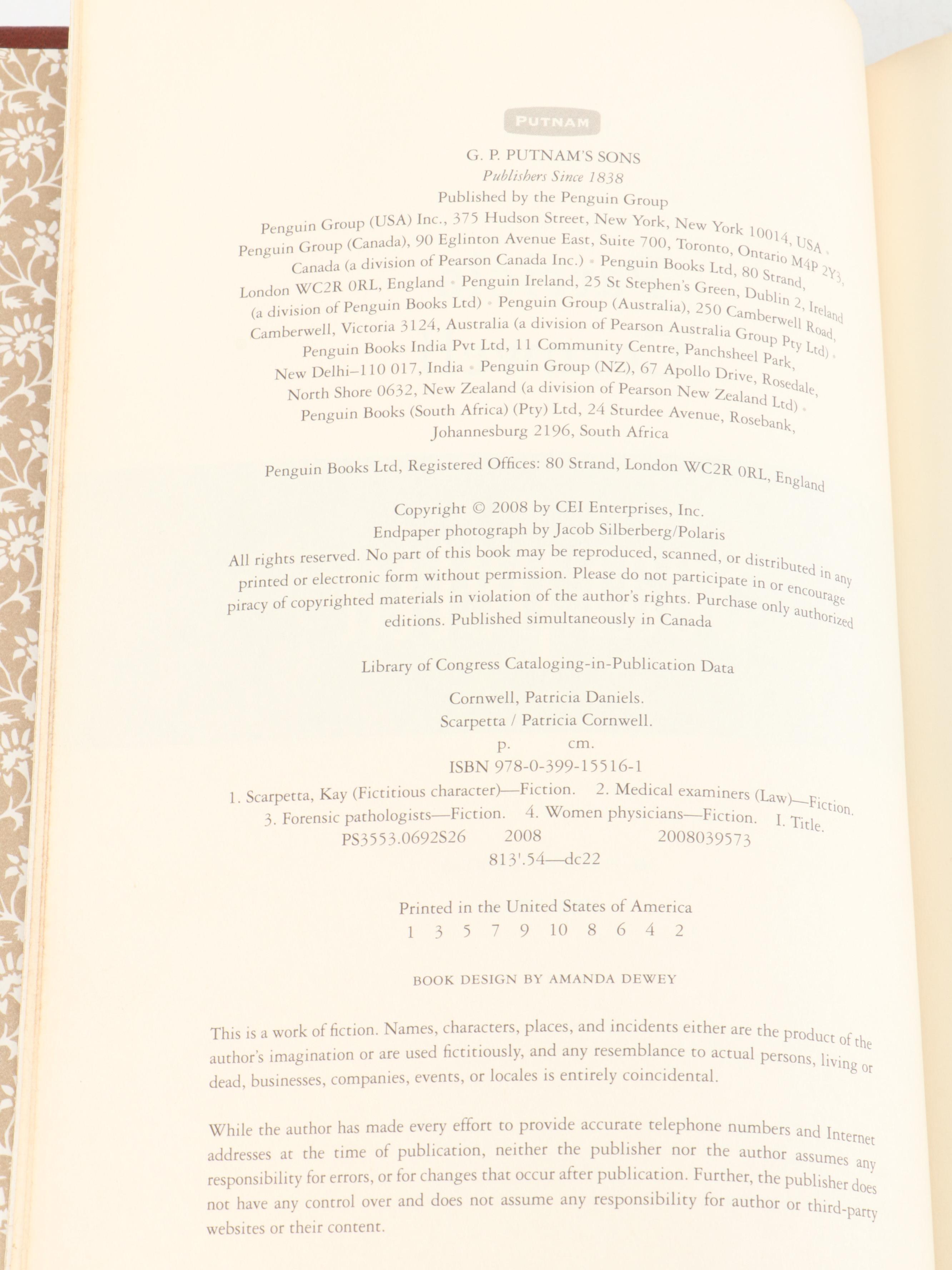 Rebound Fiction Books Including First Edition "Scarpetta" by Patricia Cornwell