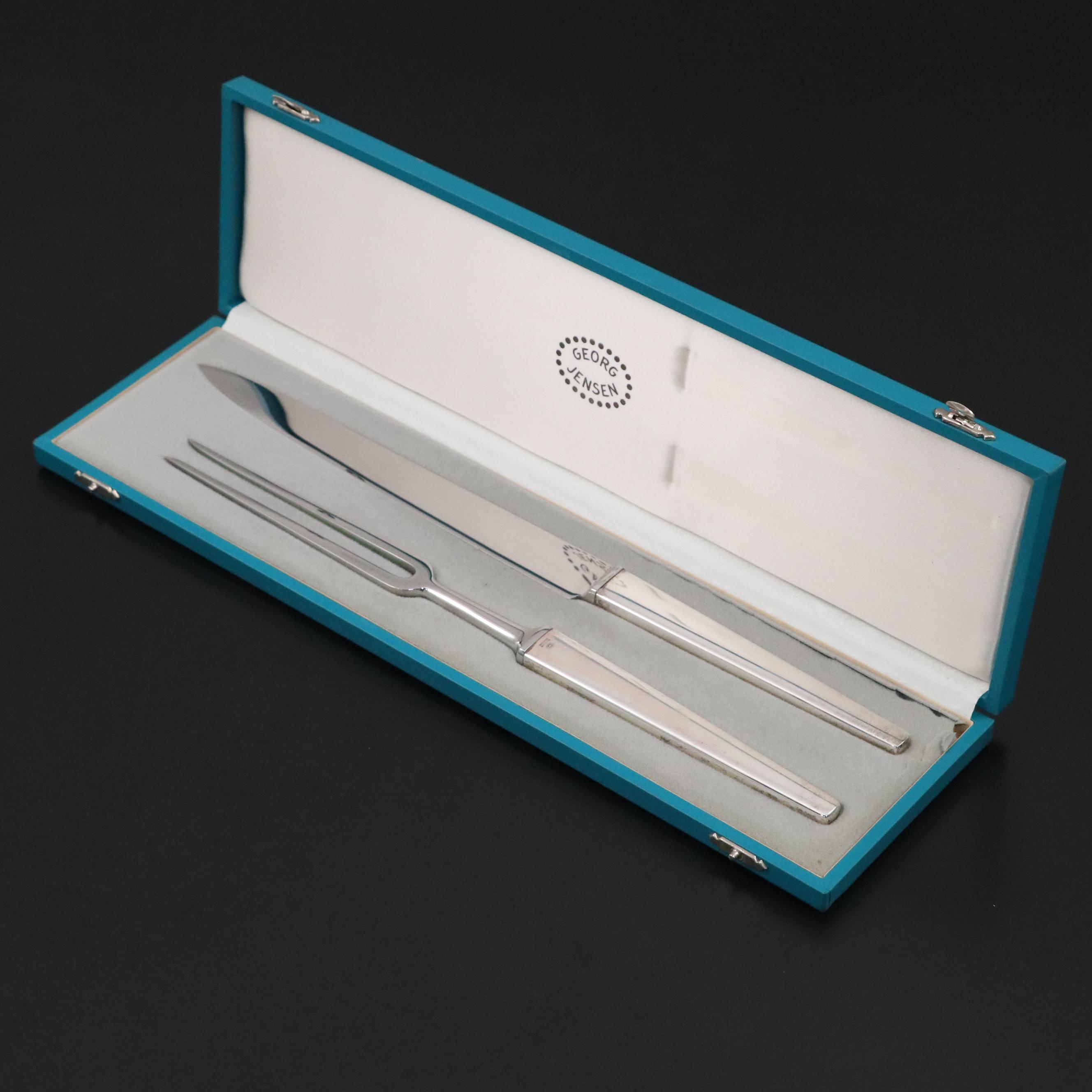 Georg Jensen "Caravelle" Sterling Handled Carving Set in Case