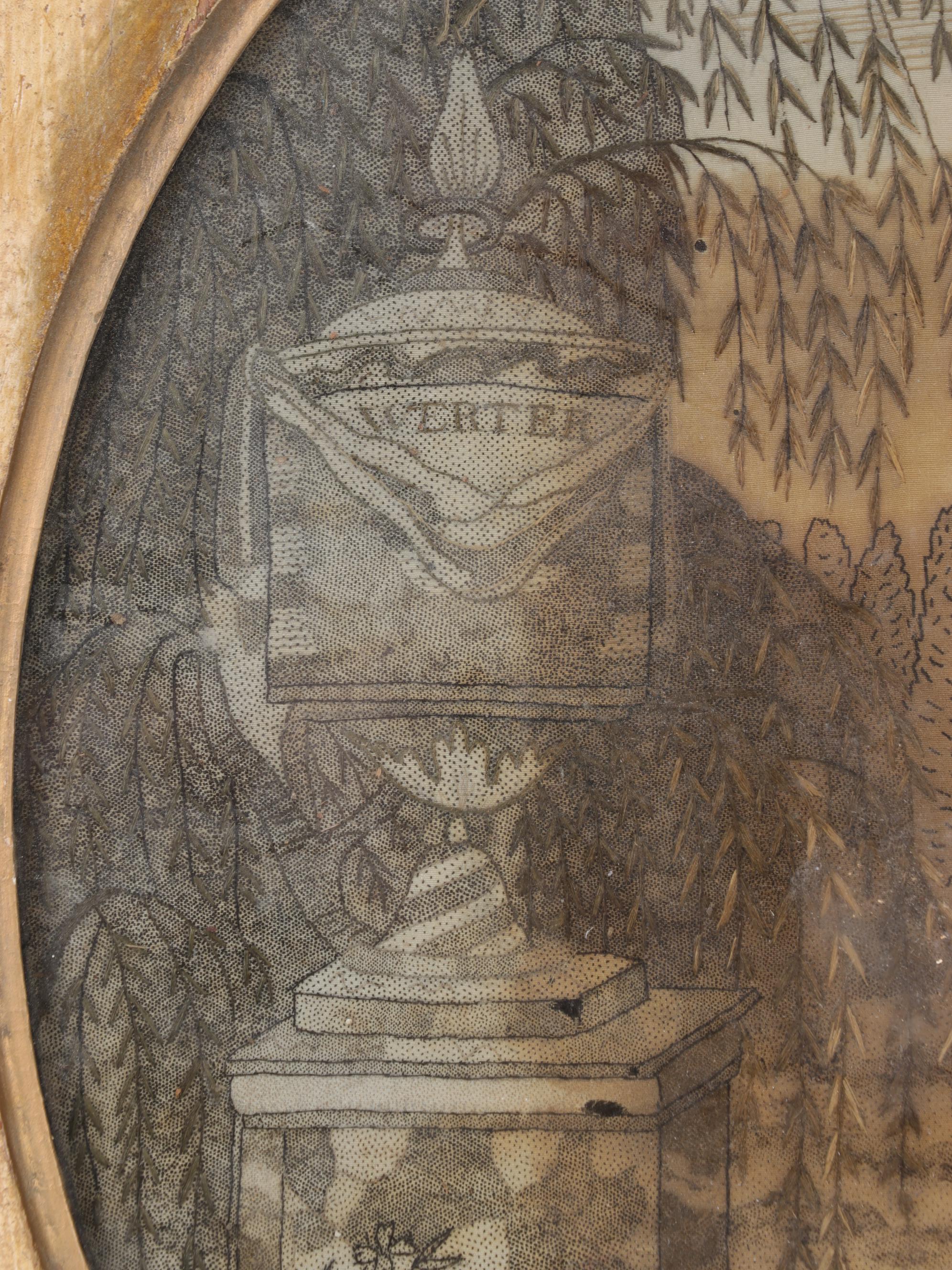 Georgian Black Silkwork Embroidery in Oval Frame, 19th Century