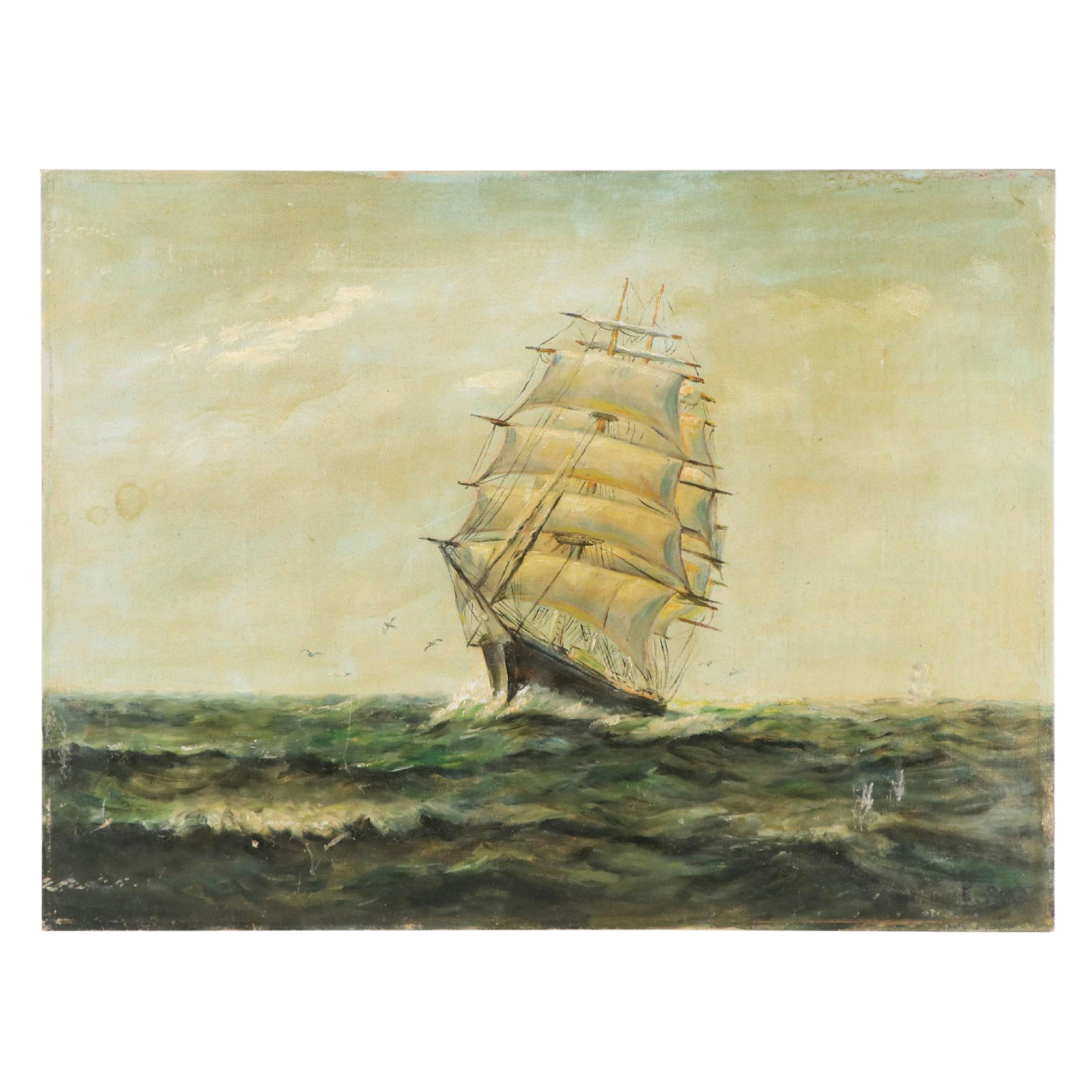 E. Reed Maritime Oil Painting of Sailing Ship