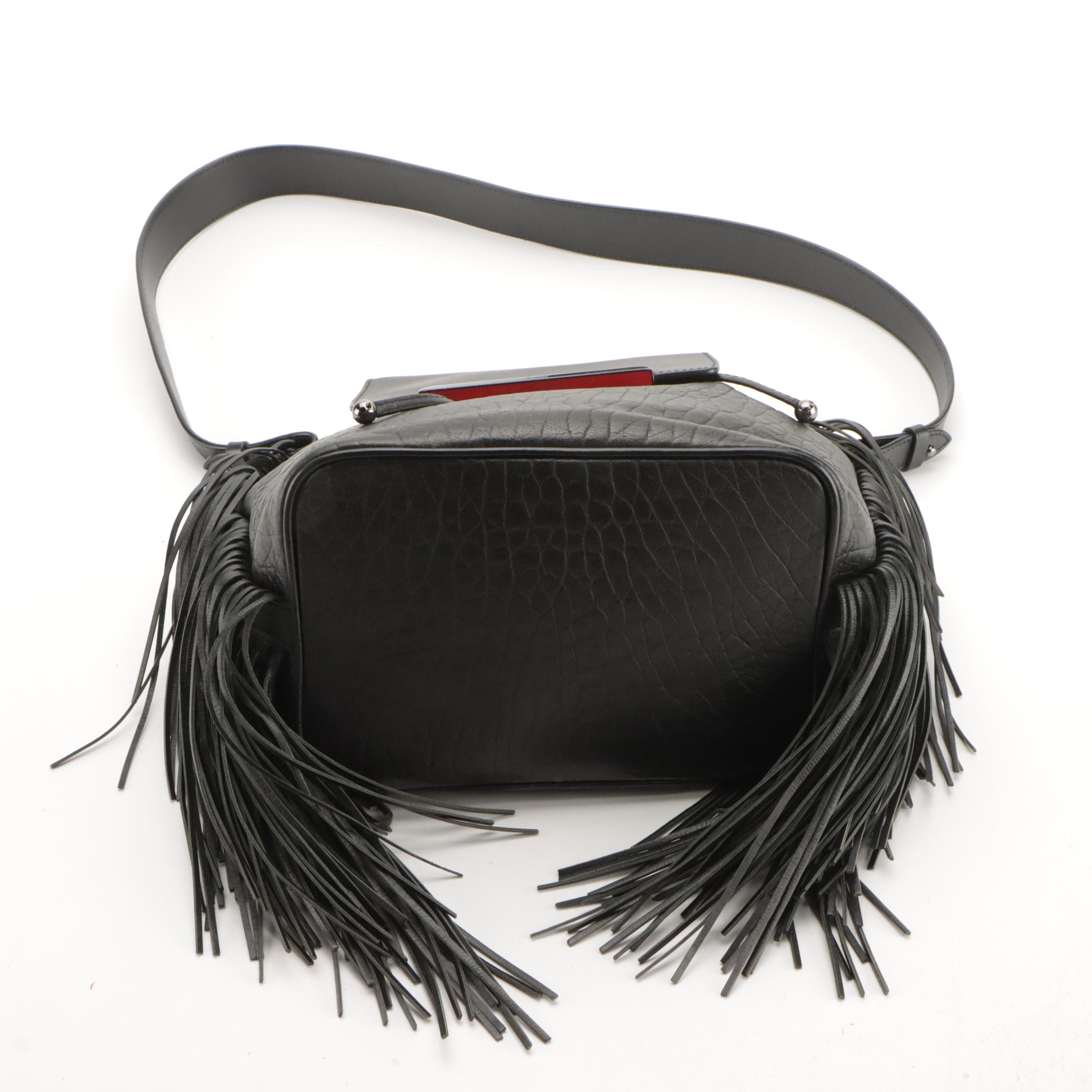 Christian Louboutin Black Leather Fringe Lucky L Bucket Convertible Backpack Bag