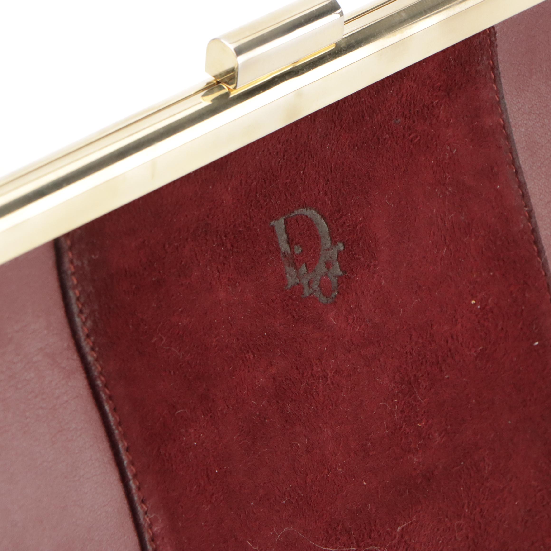 Christian Dior Burgundy Leather and Suede Clutch
