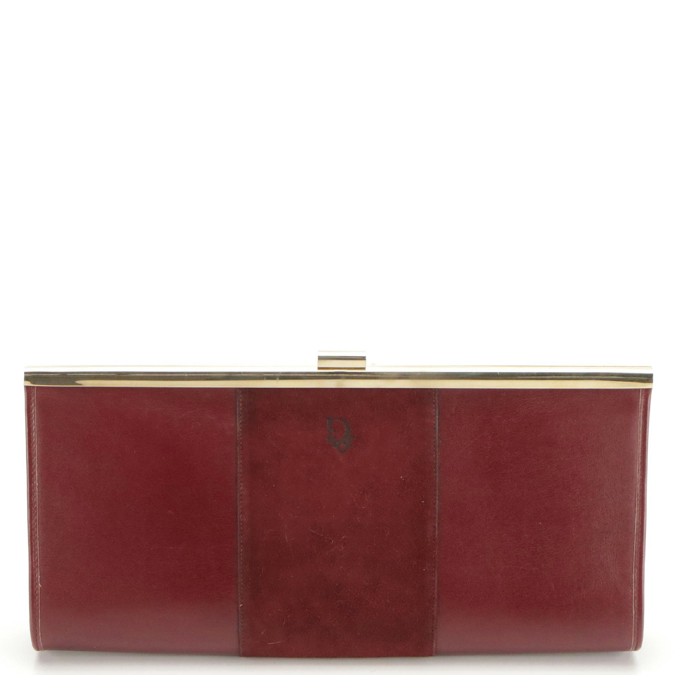 Christian Dior Burgundy Leather and Suede Clutch