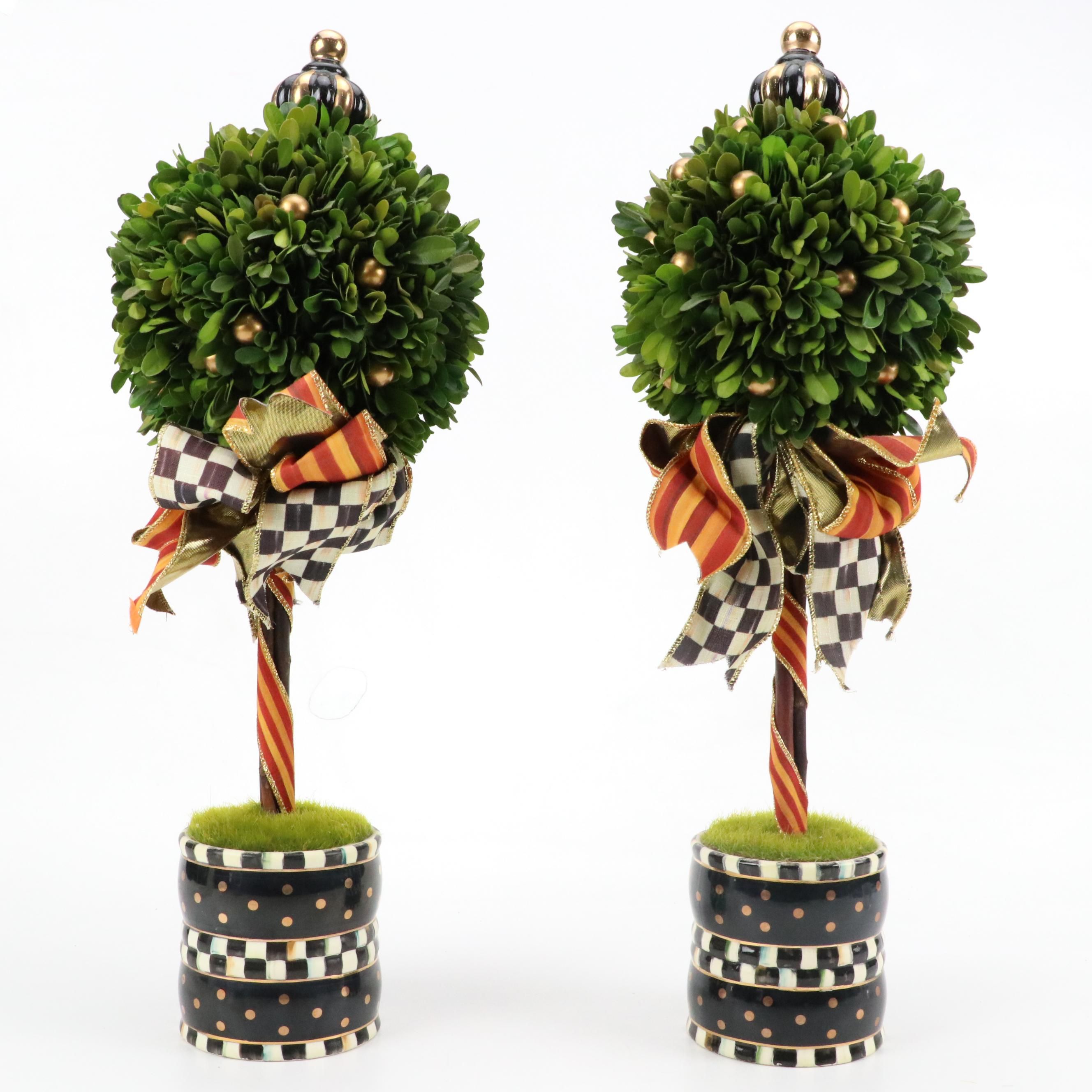 MacKenzie-Childs Ceramic Planters with Artificial Bushes
