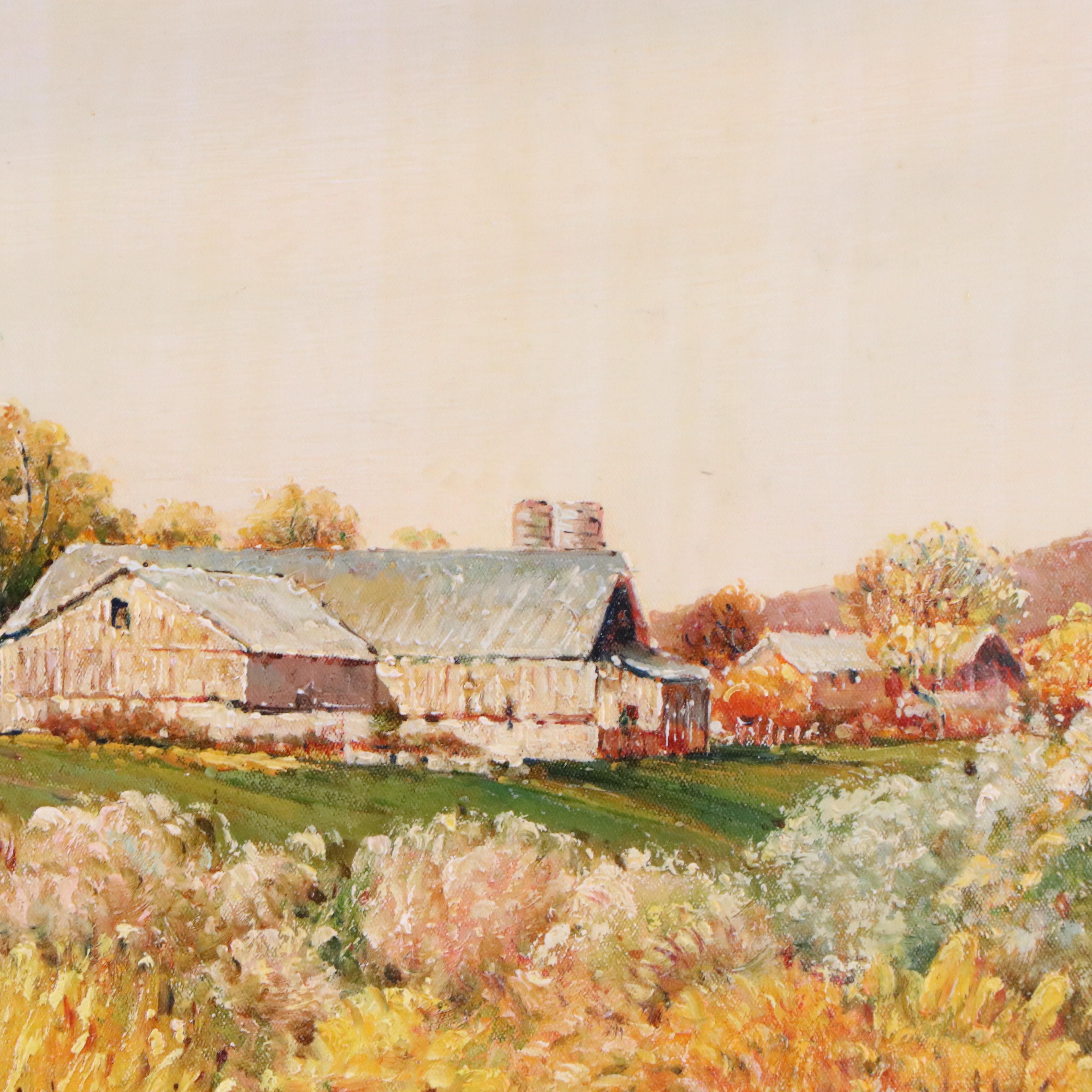 F. Sammy Countryside Farmhouse Oil Painting, Late 20th Century