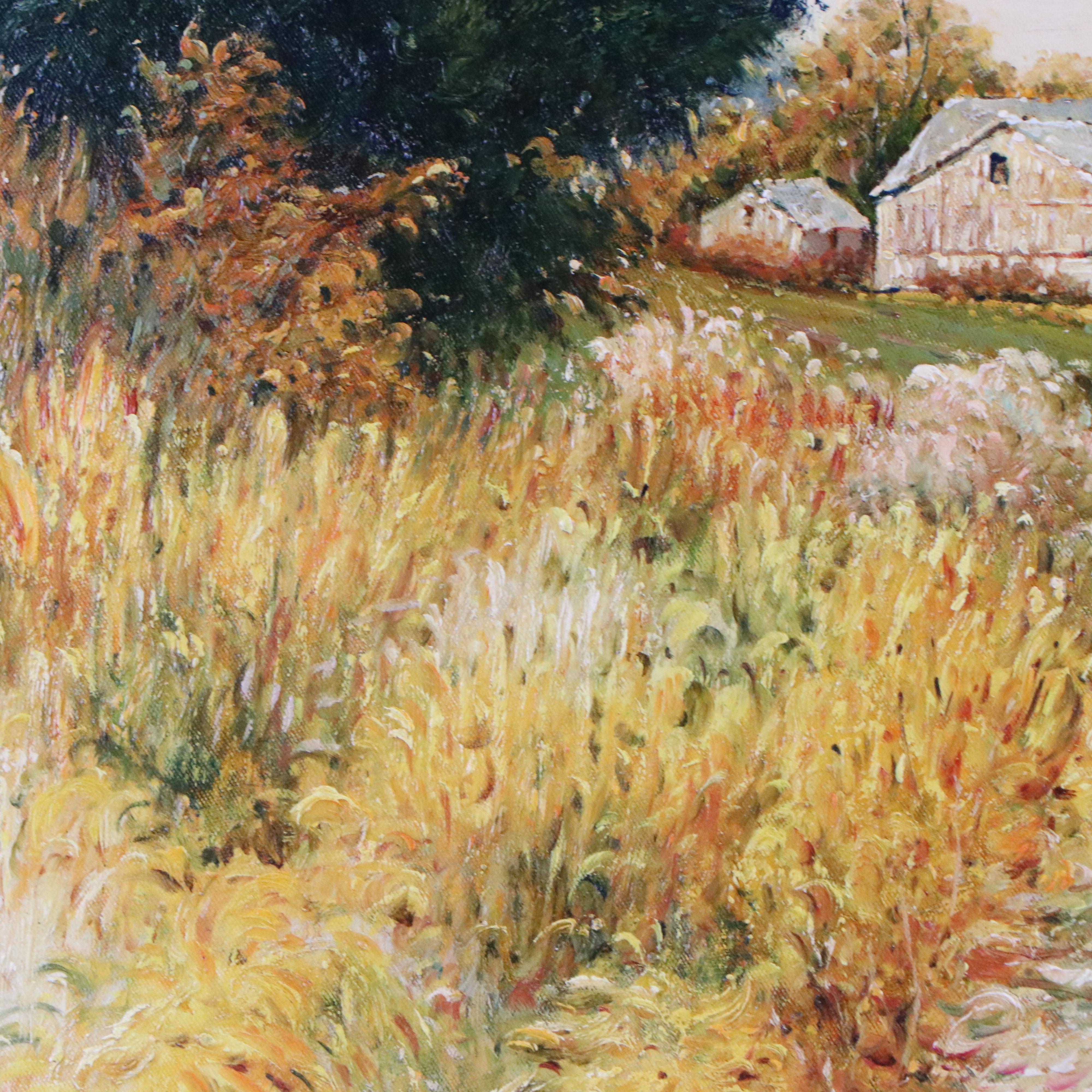 F. Sammy Countryside Farmhouse Oil Painting, Late 20th Century