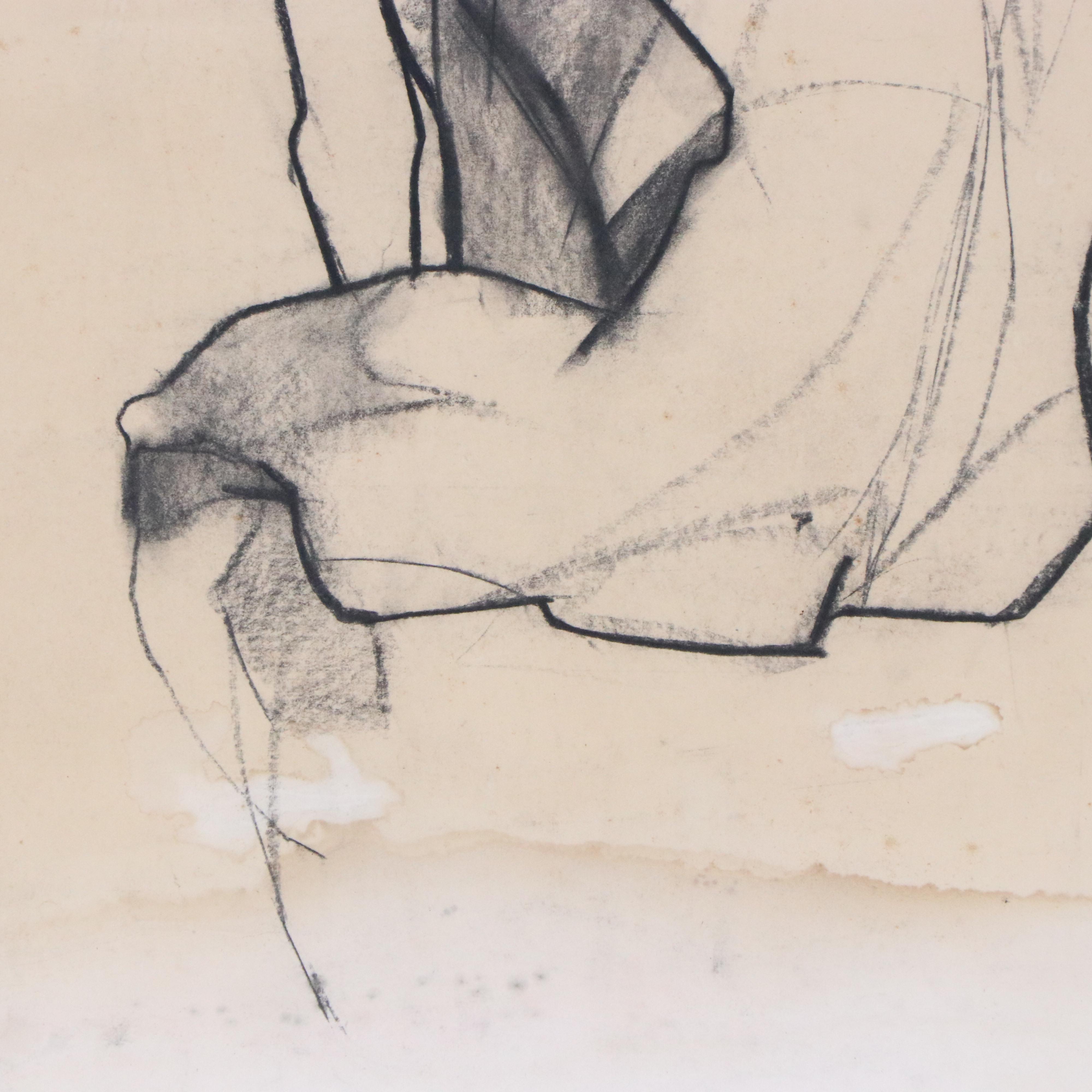 Gestural Seated Nude Charcoal Drawing