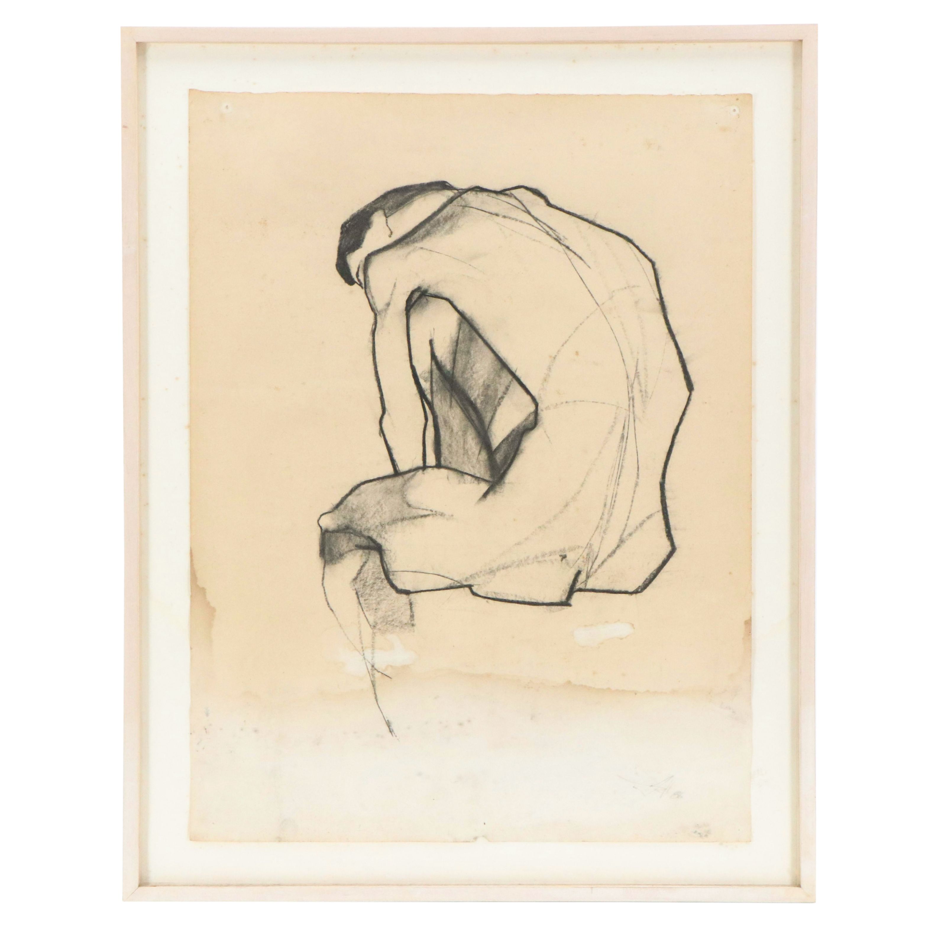 Gestural Seated Nude Charcoal Drawing