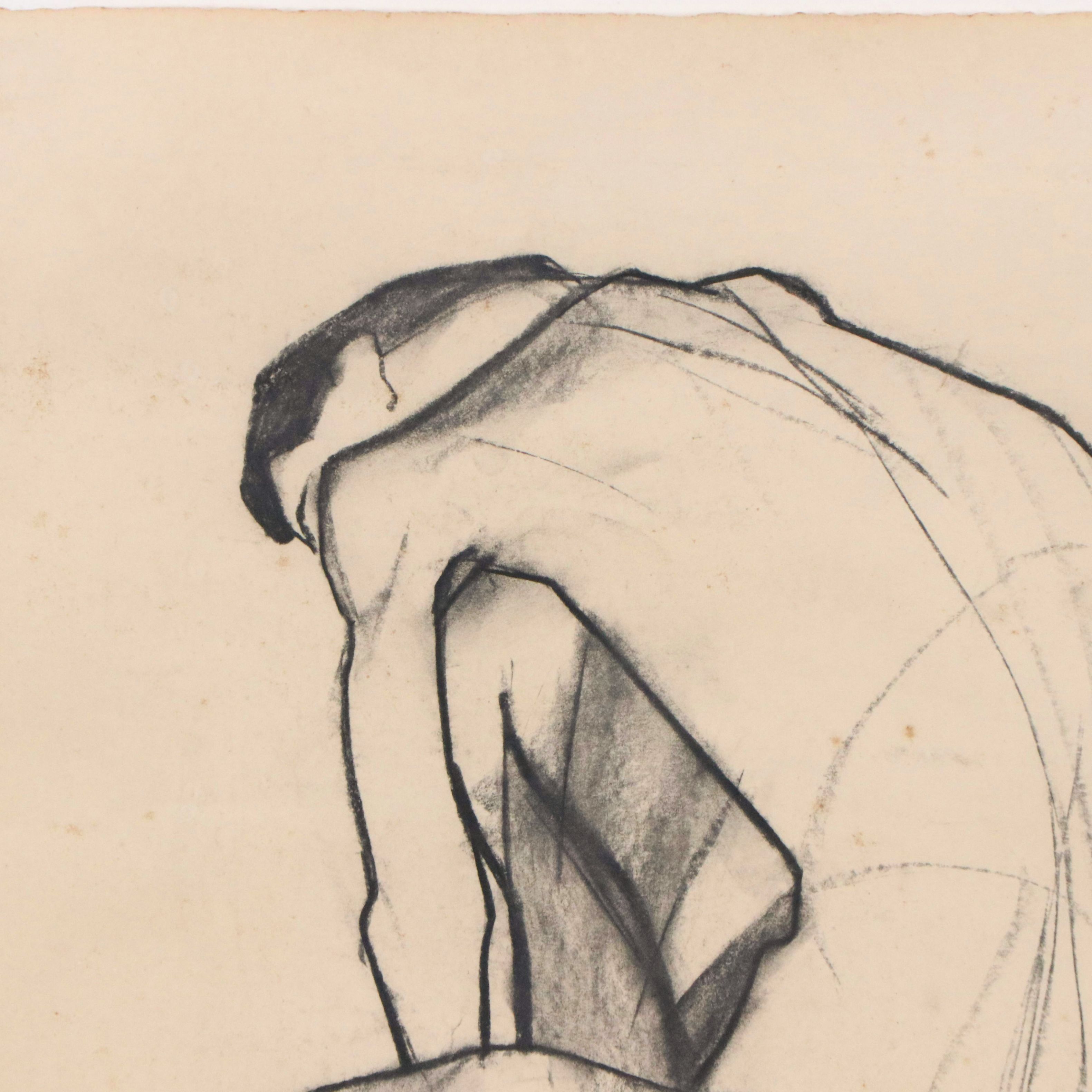 Gestural Seated Nude Charcoal Drawing