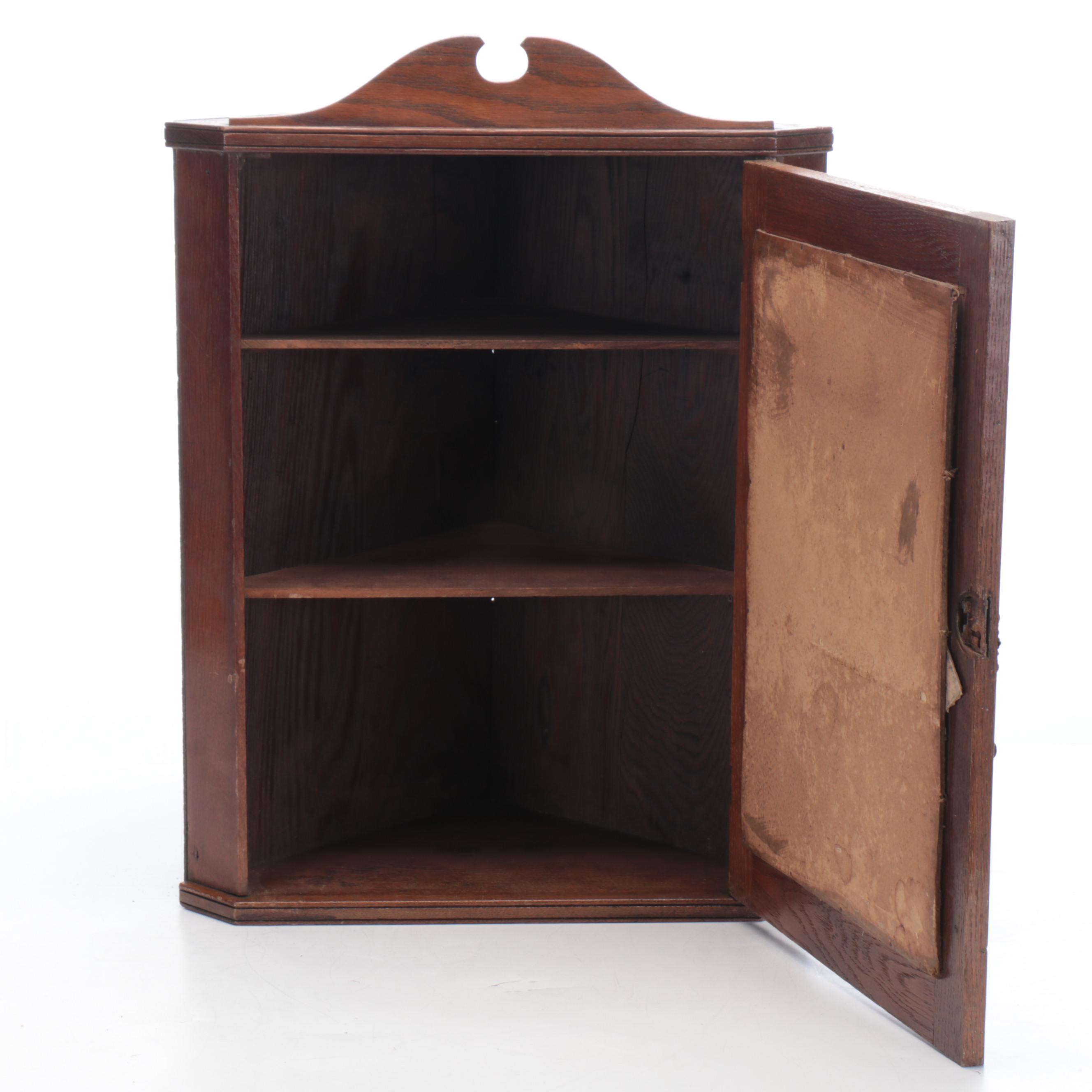 American Primitive Mirrored Oak Wall Mount Corner Cabinet