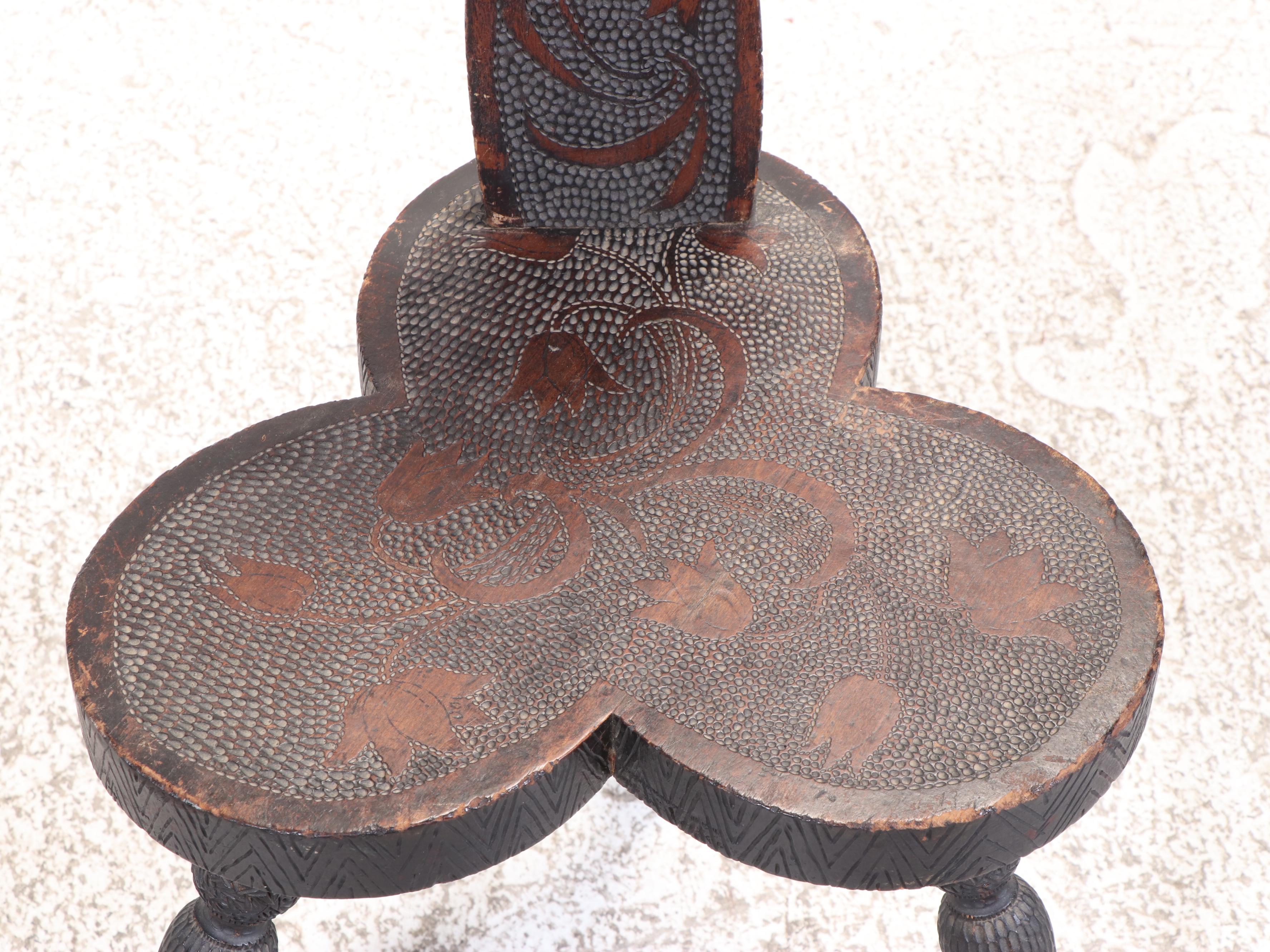 Pyrography-Decorated Spinning Chair, Early 20th Century