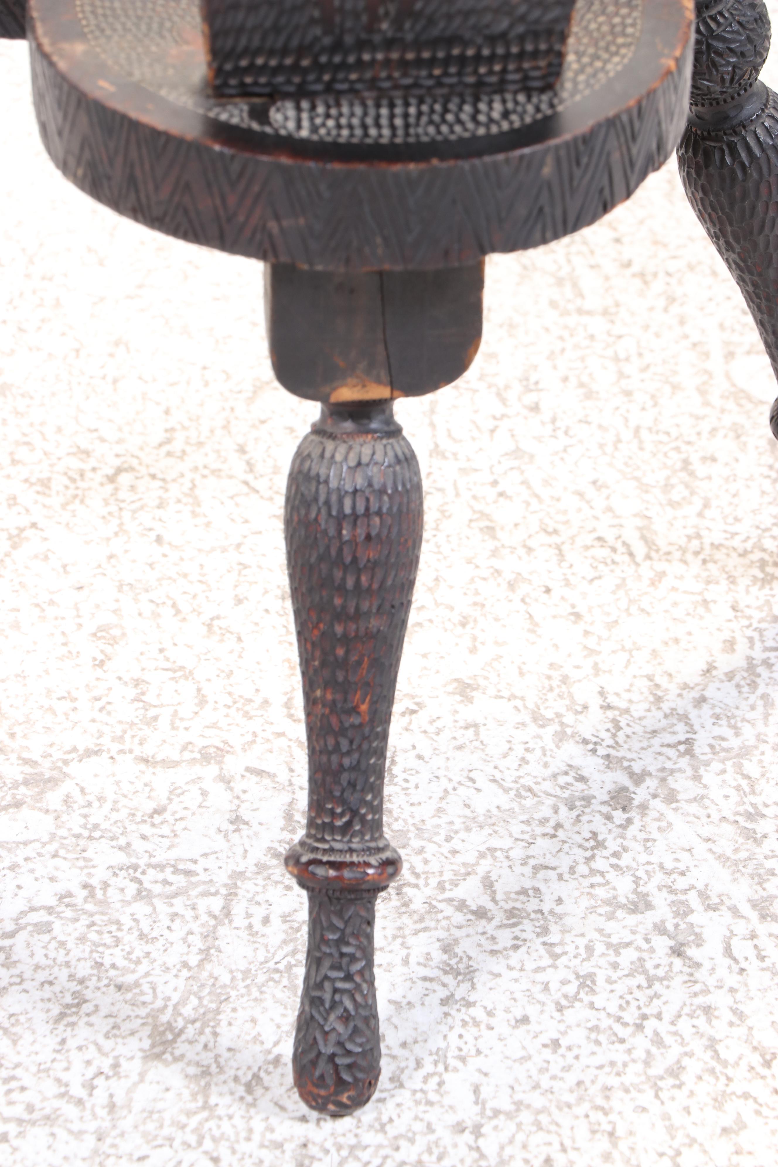 Pyrography-Decorated Spinning Chair, Early 20th Century