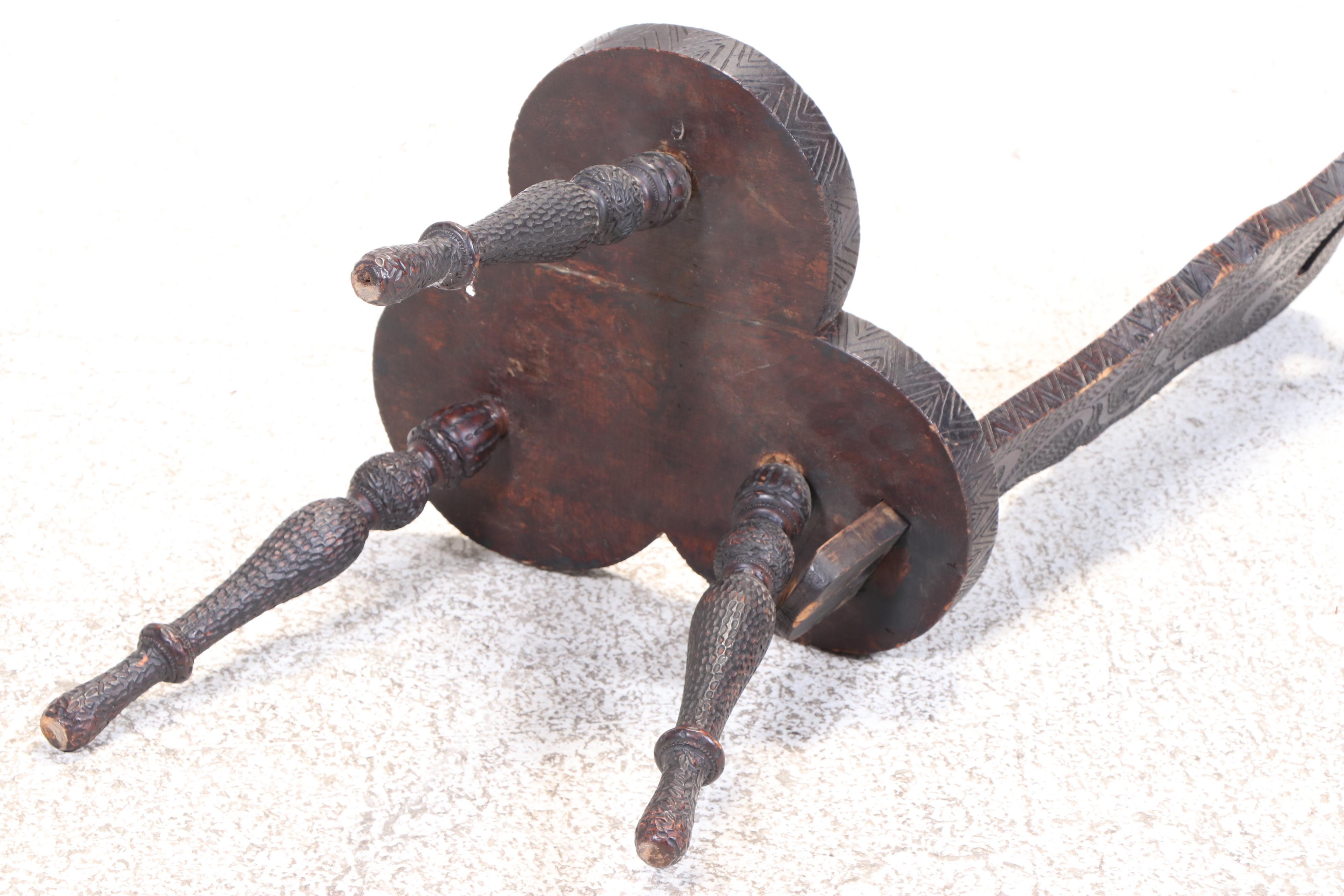 Pyrography-Decorated Spinning Chair, Early 20th Century