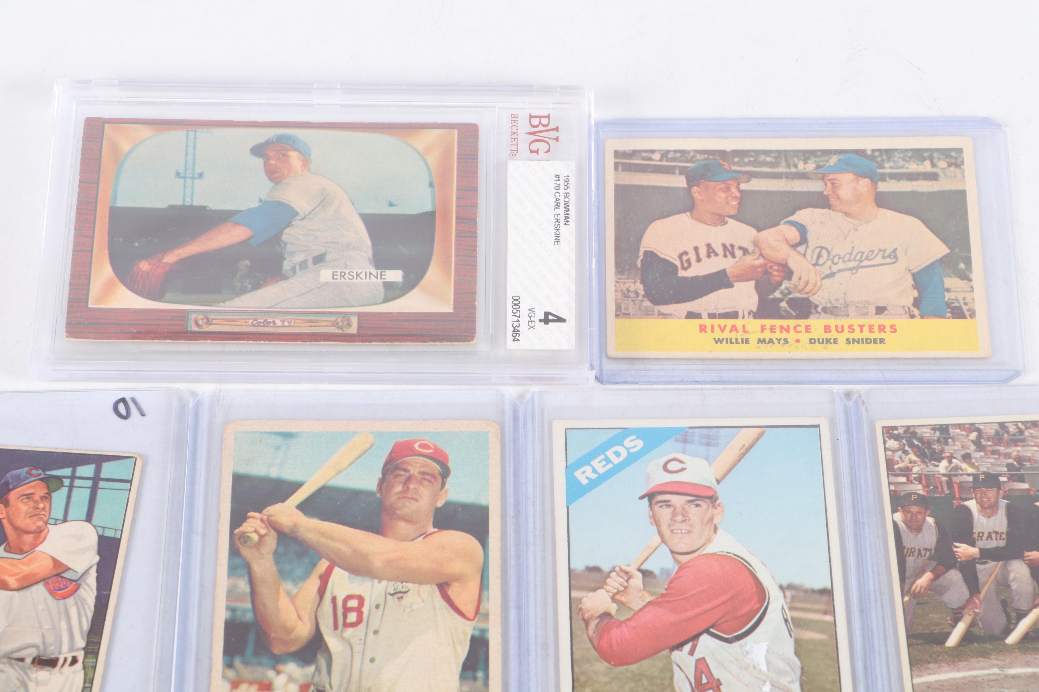 Topps and Bowman Baseball Cards Featuring Pete Rose and More, 1950s–1960s