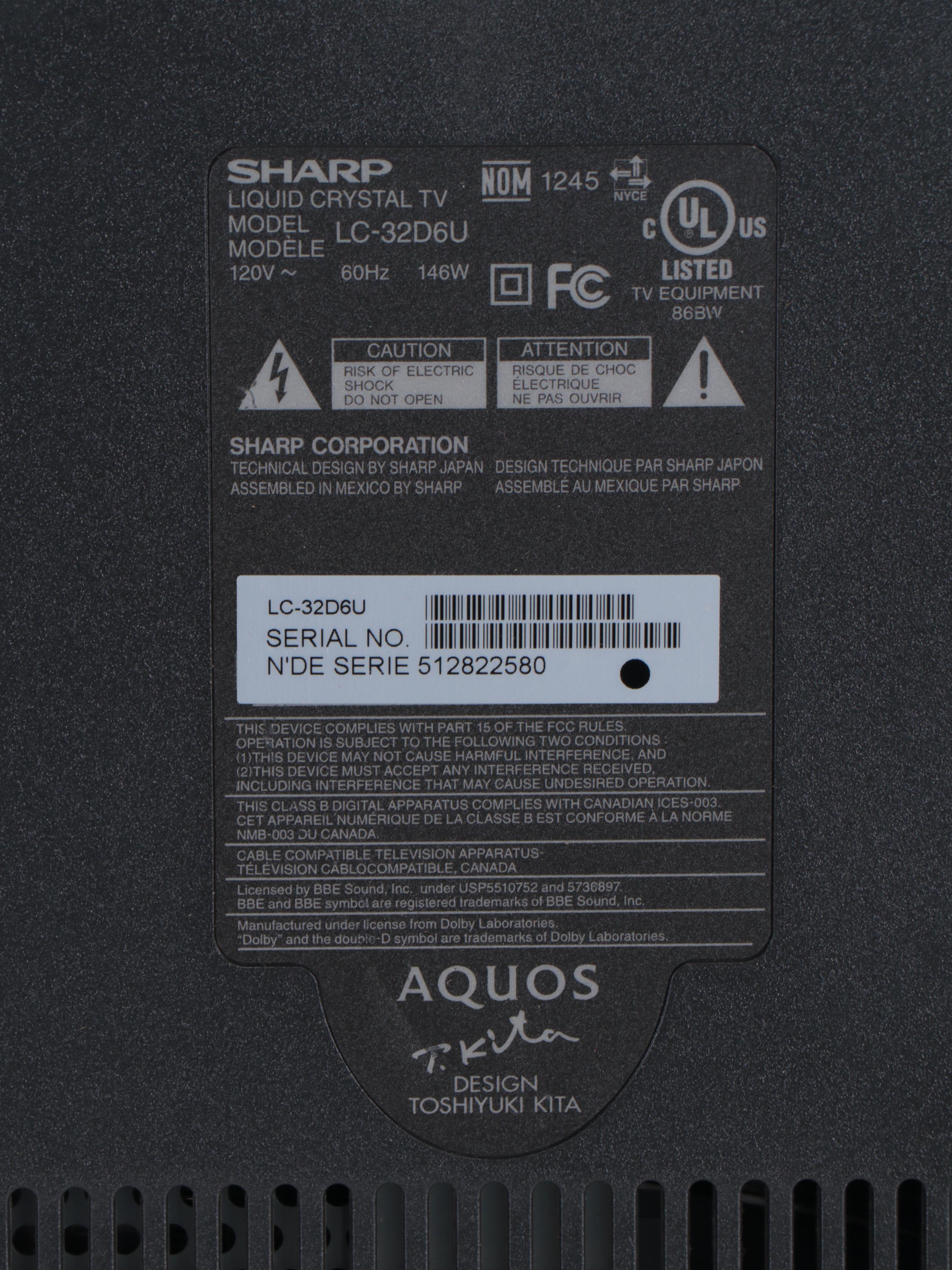 Sharp 32" Aquos 720p LCD Television