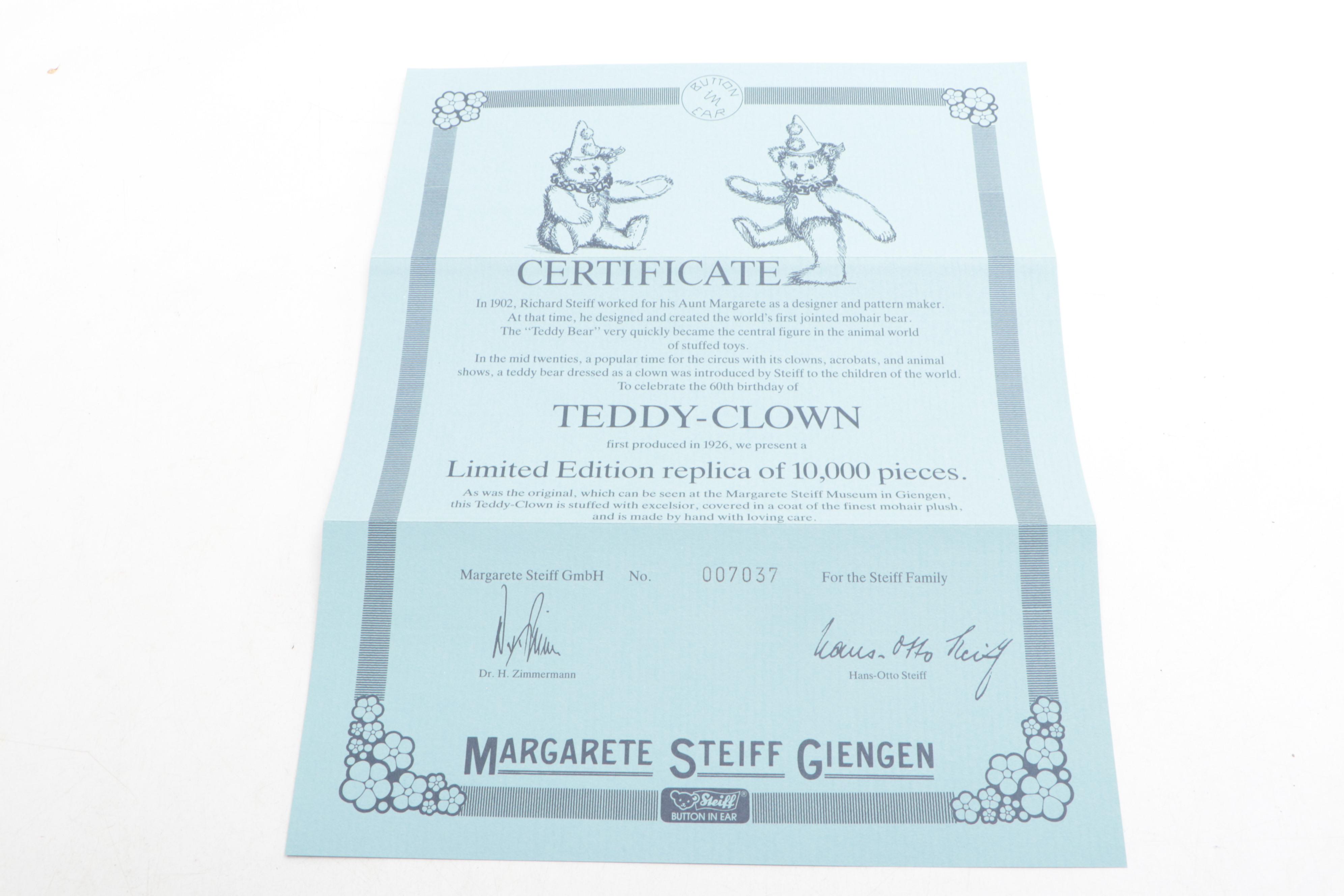 Ltd. Ed. Steiff "Teddy Clown" Mohair Stuffed Toy with More Stuffed Toys