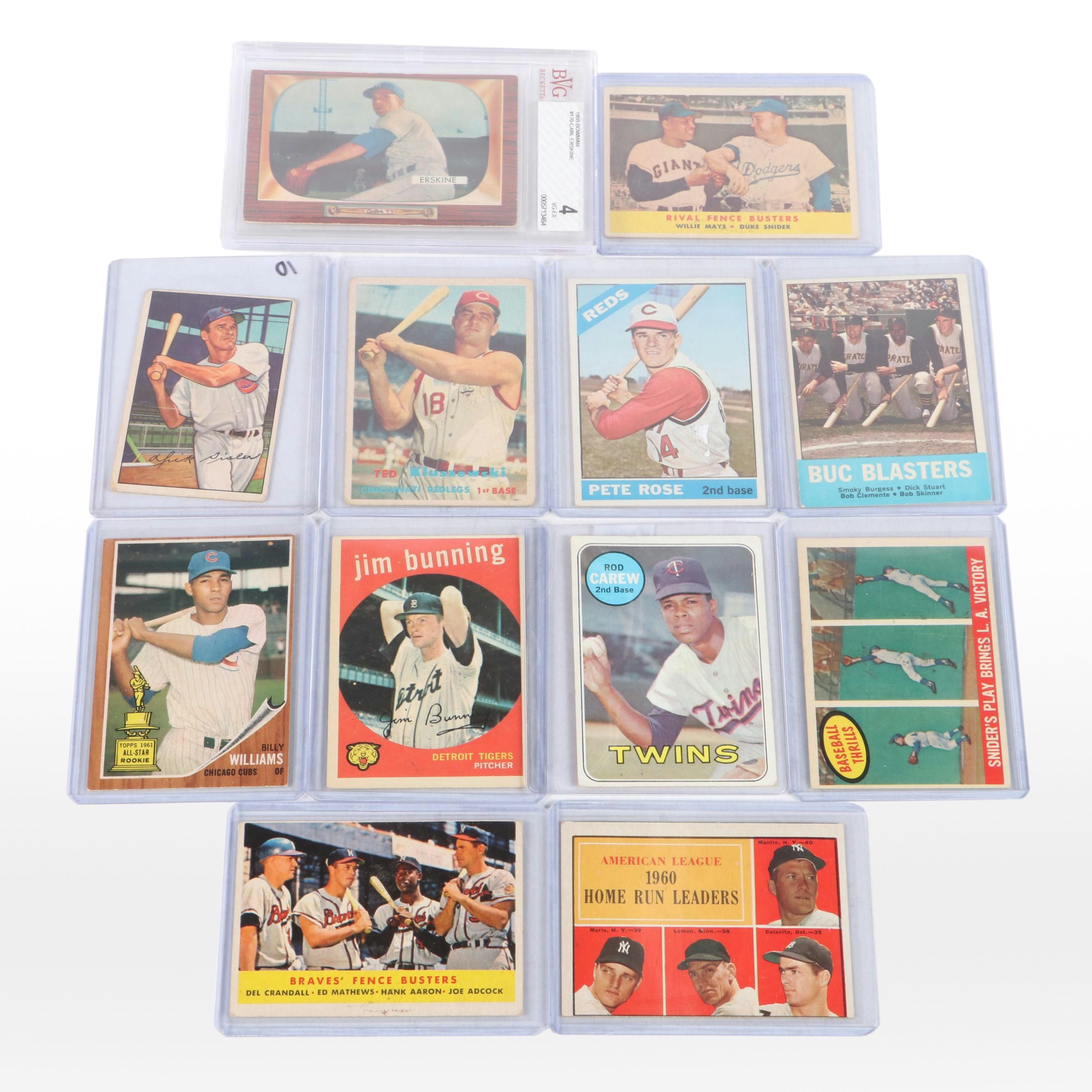 Topps and Bowman Baseball Cards Featuring Pete Rose and More, 1950s–1960s