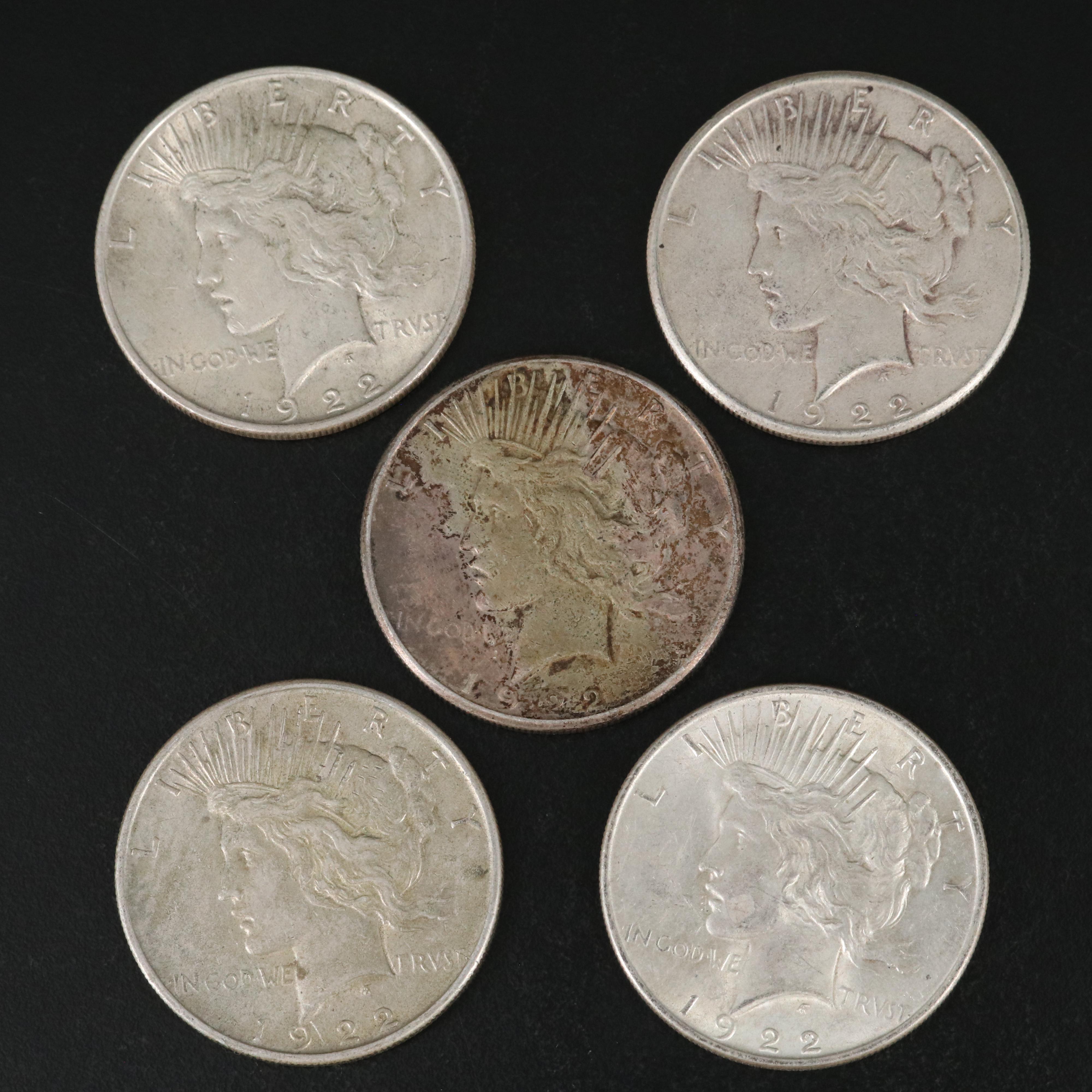 Five Peace Silver Dollars