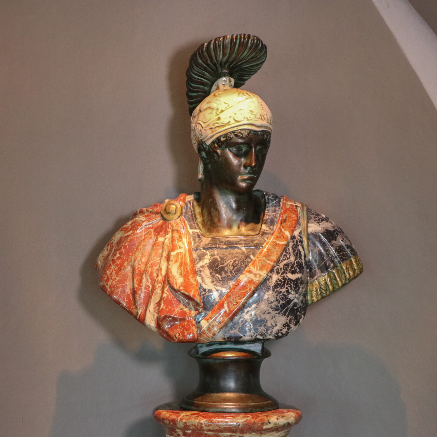 Paolo Marioni Italian Faux Marble Roman Bust with Fluted Column Base