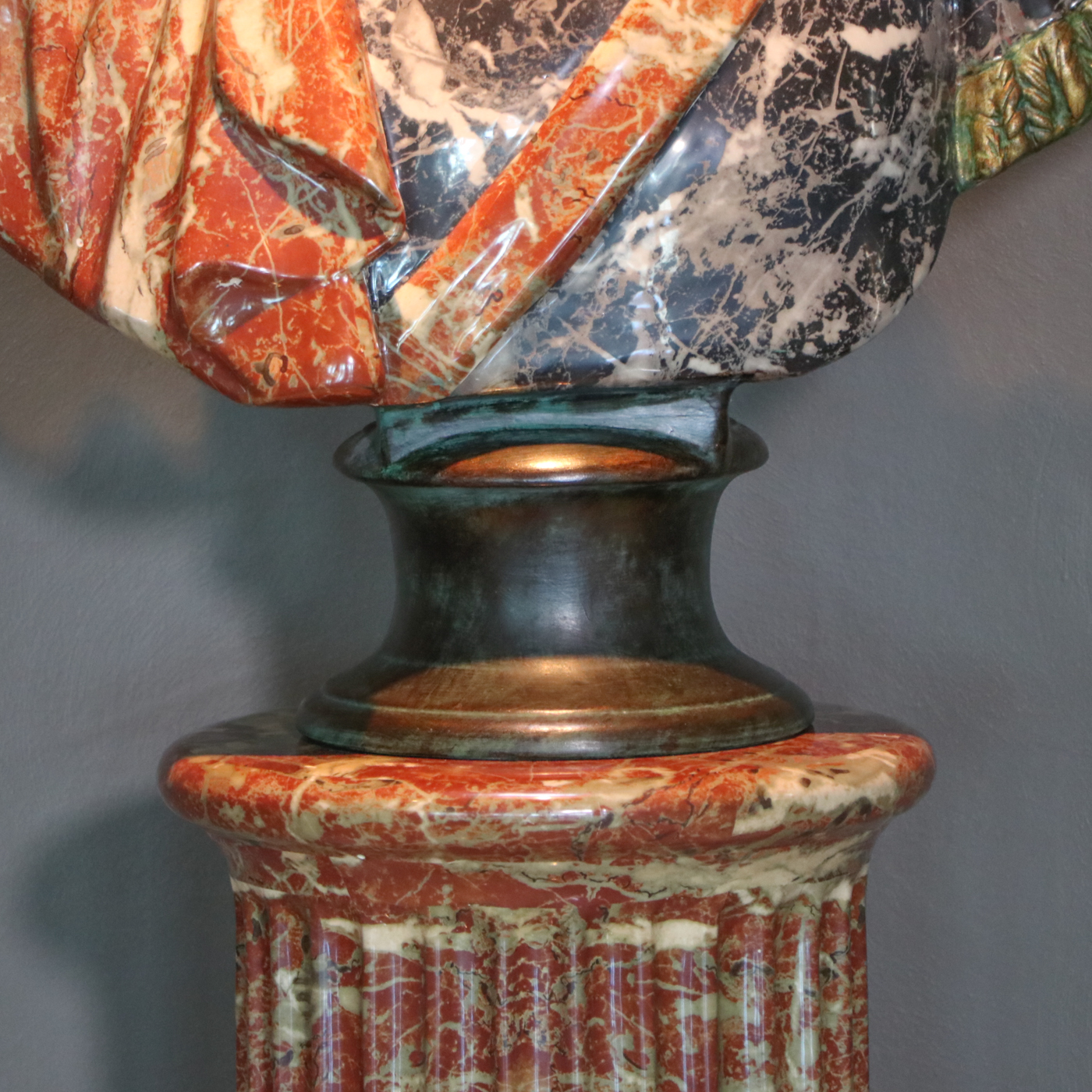 Paolo Marioni Italian Faux Marble Roman Bust with Fluted Column Base