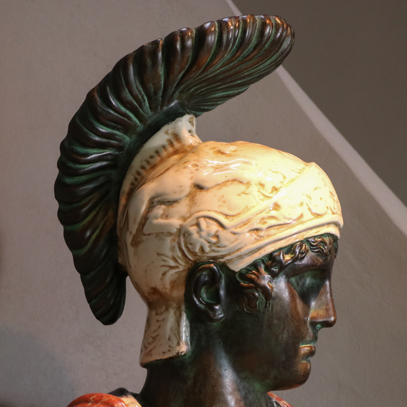 Paolo Marioni Italian Faux Marble Roman Bust with Fluted Column Base