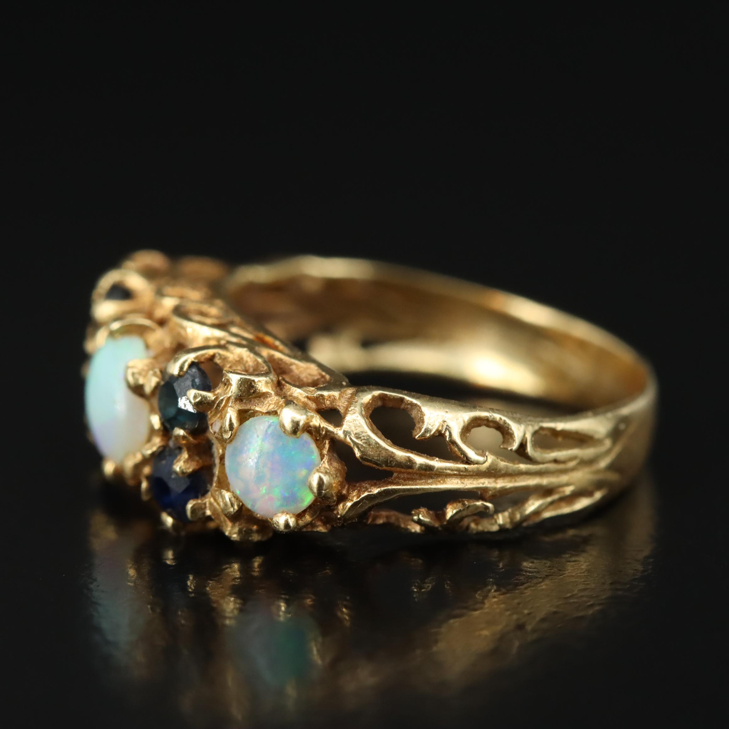 14K Opal and Sapphire Ring