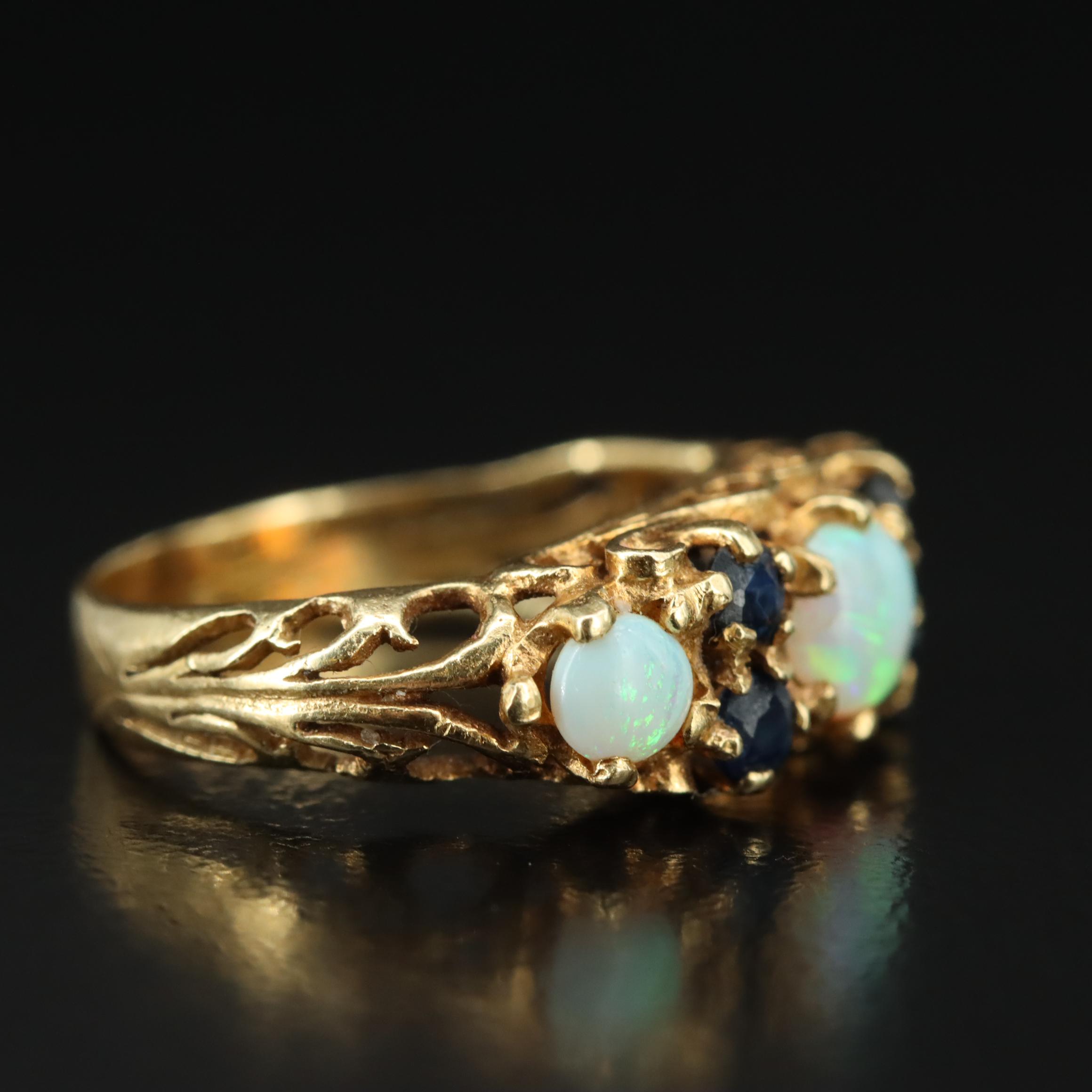 14K Opal and Sapphire Ring