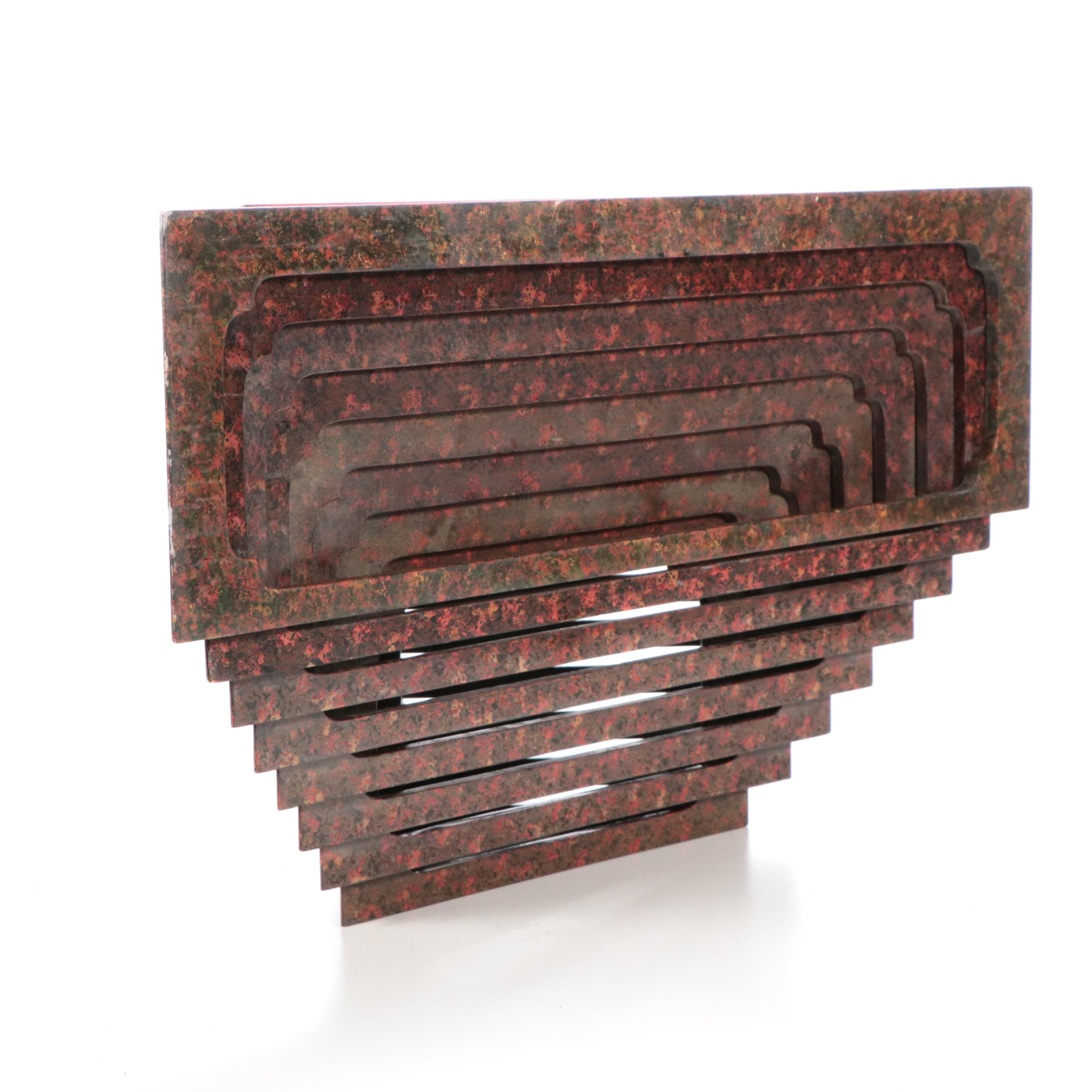 Japanese Maki Lacquered Metal Stacking Nesting Triangle Tables