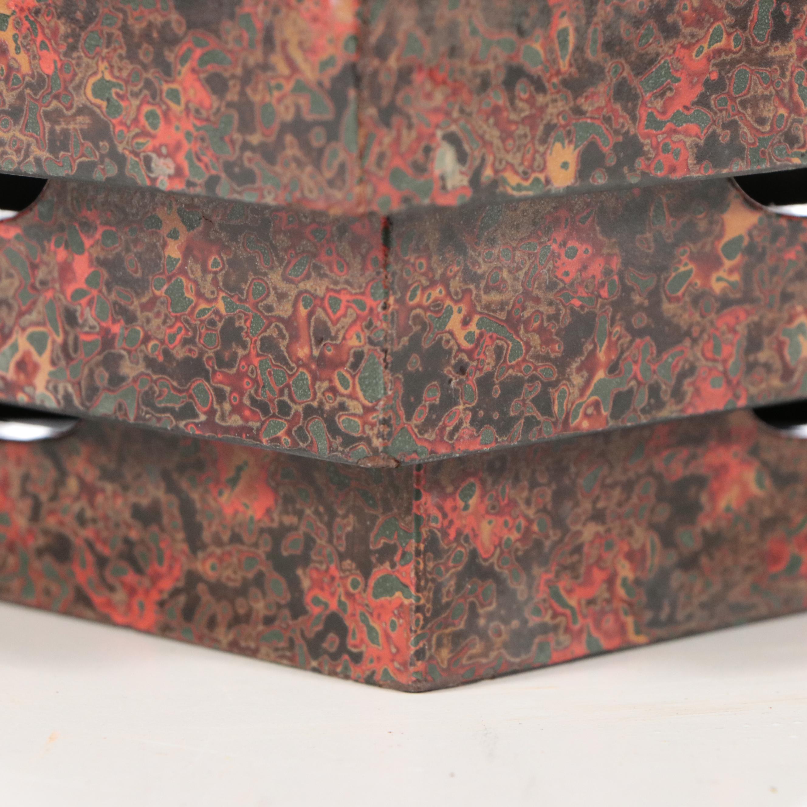 Japanese Maki Lacquered Metal Stacking Nesting Triangle Tables