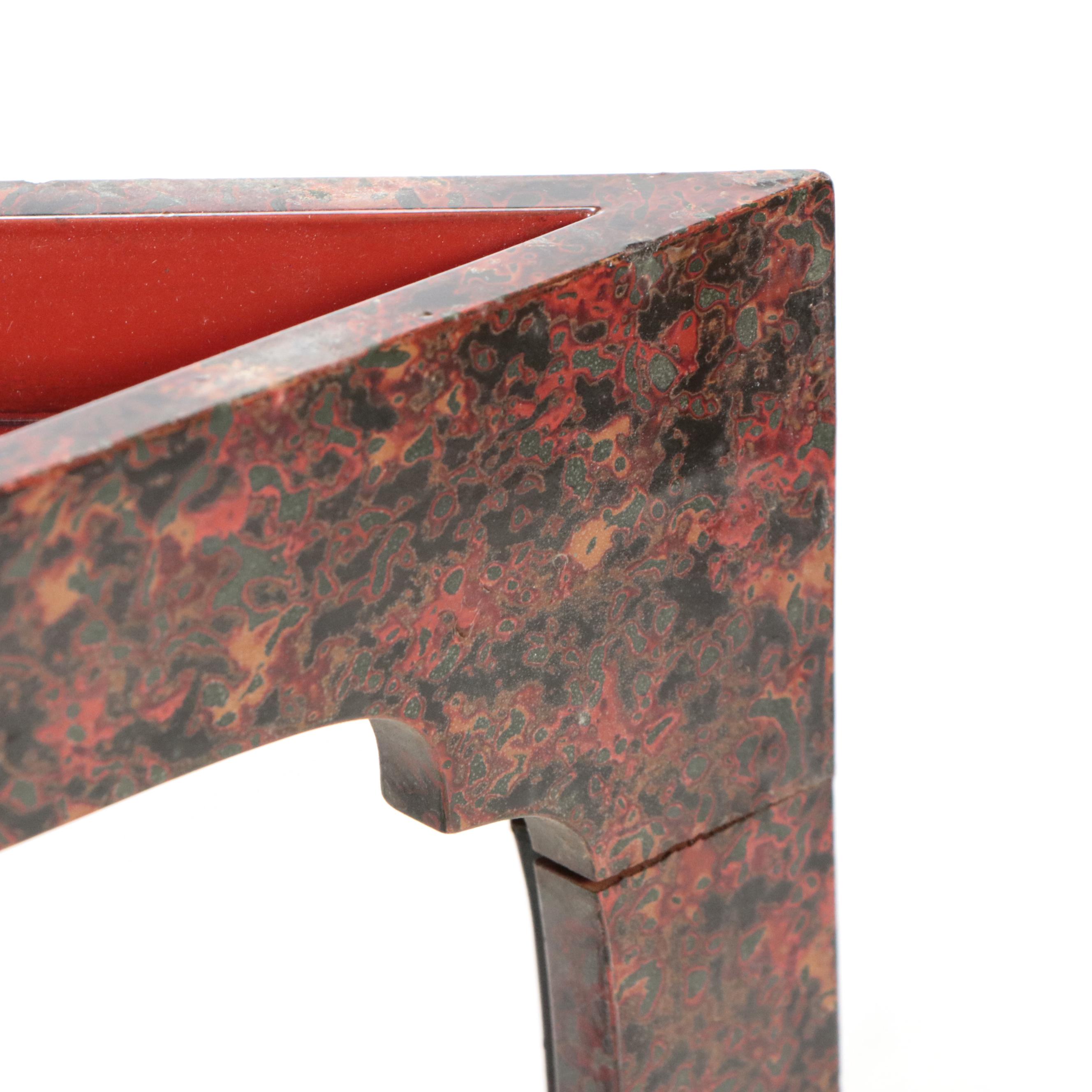 Japanese Maki Lacquered Metal Stacking Nesting Triangle Tables