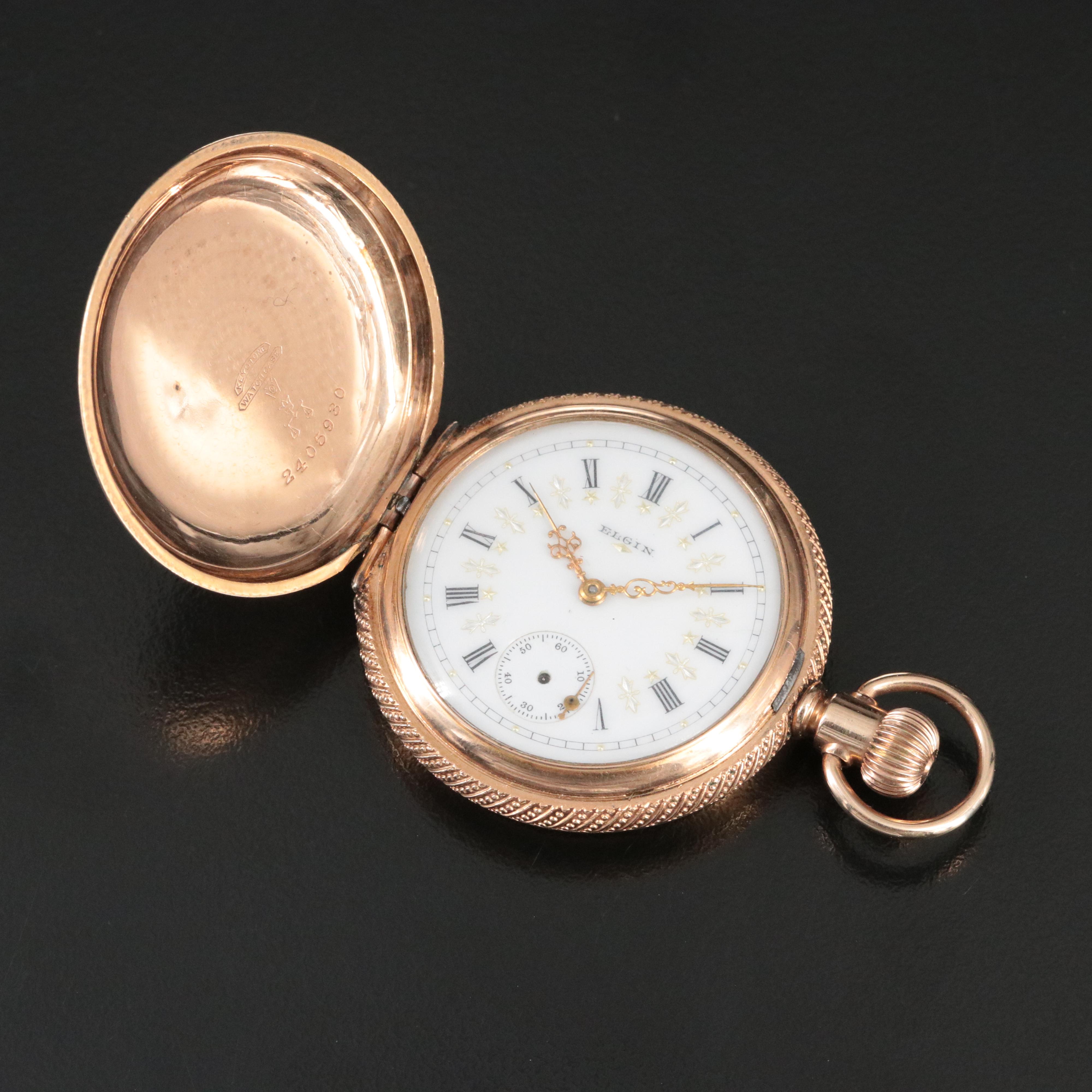 1899 Elgin Ornate Porcelain Dial Hunting Case Pocket Watch