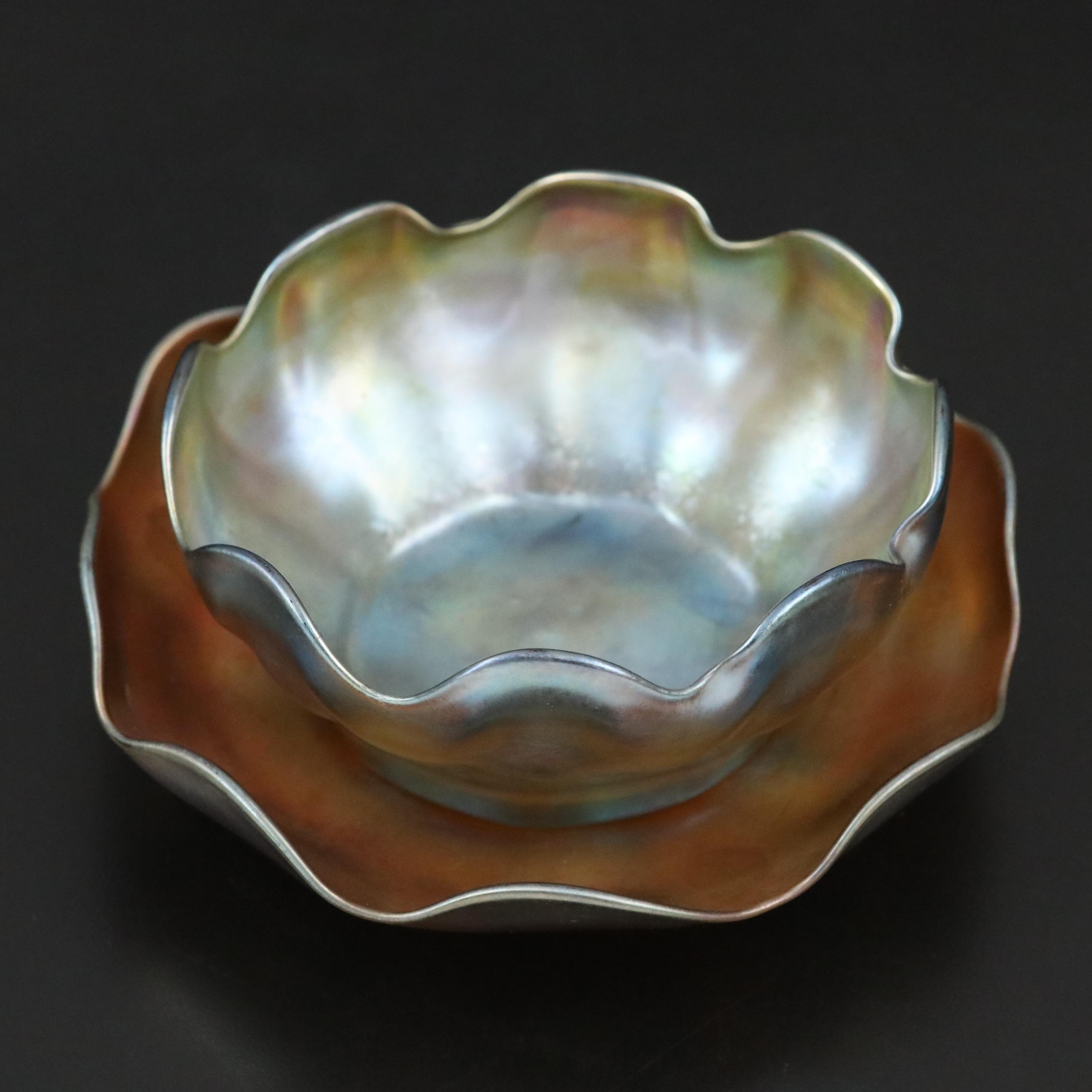 Louis Comfort Tiffany Favrile Glass Bowl and Underplate, Early 20th Century