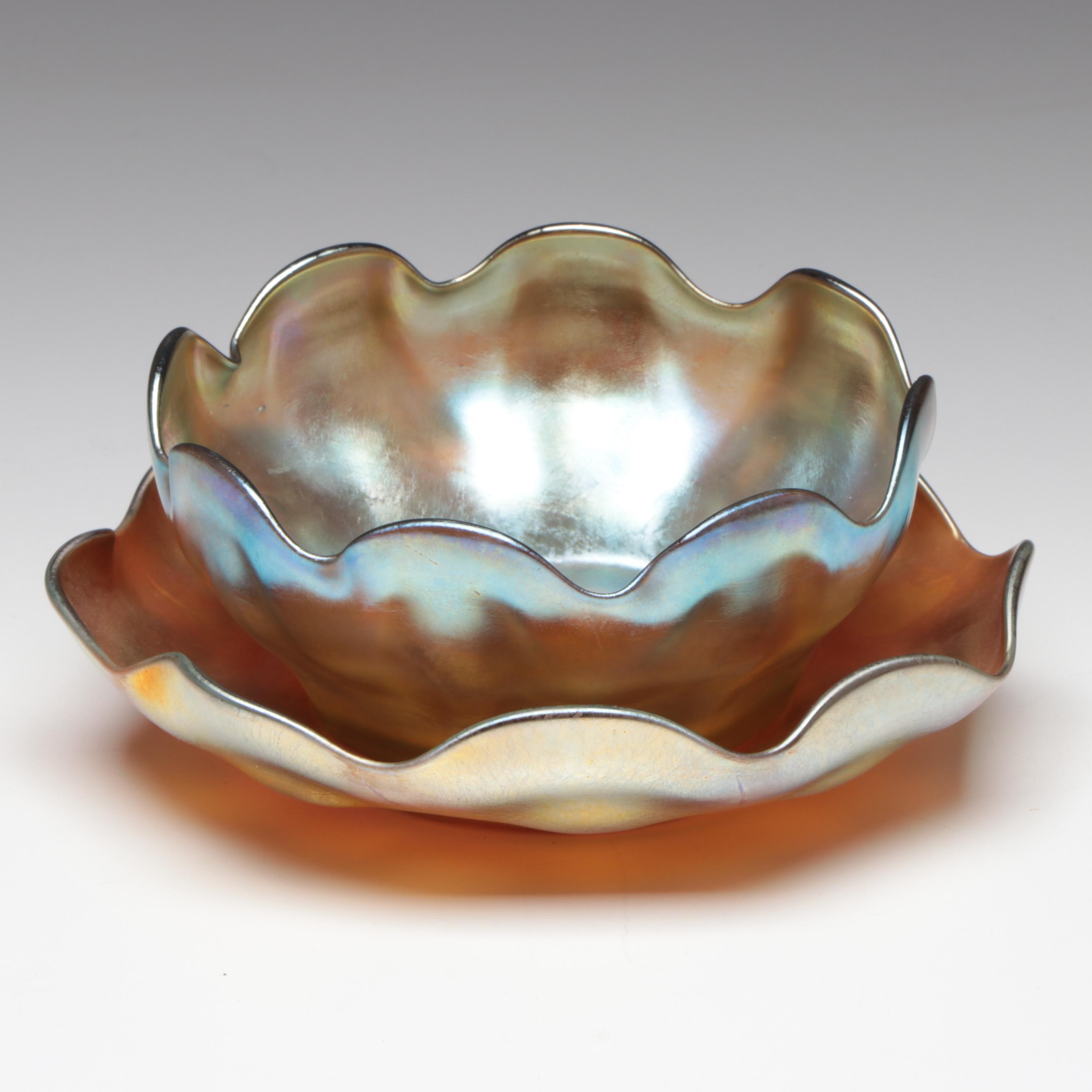 Louis Comfort Tiffany Favrile Glass Bowl and Underplate, Early 20th Century