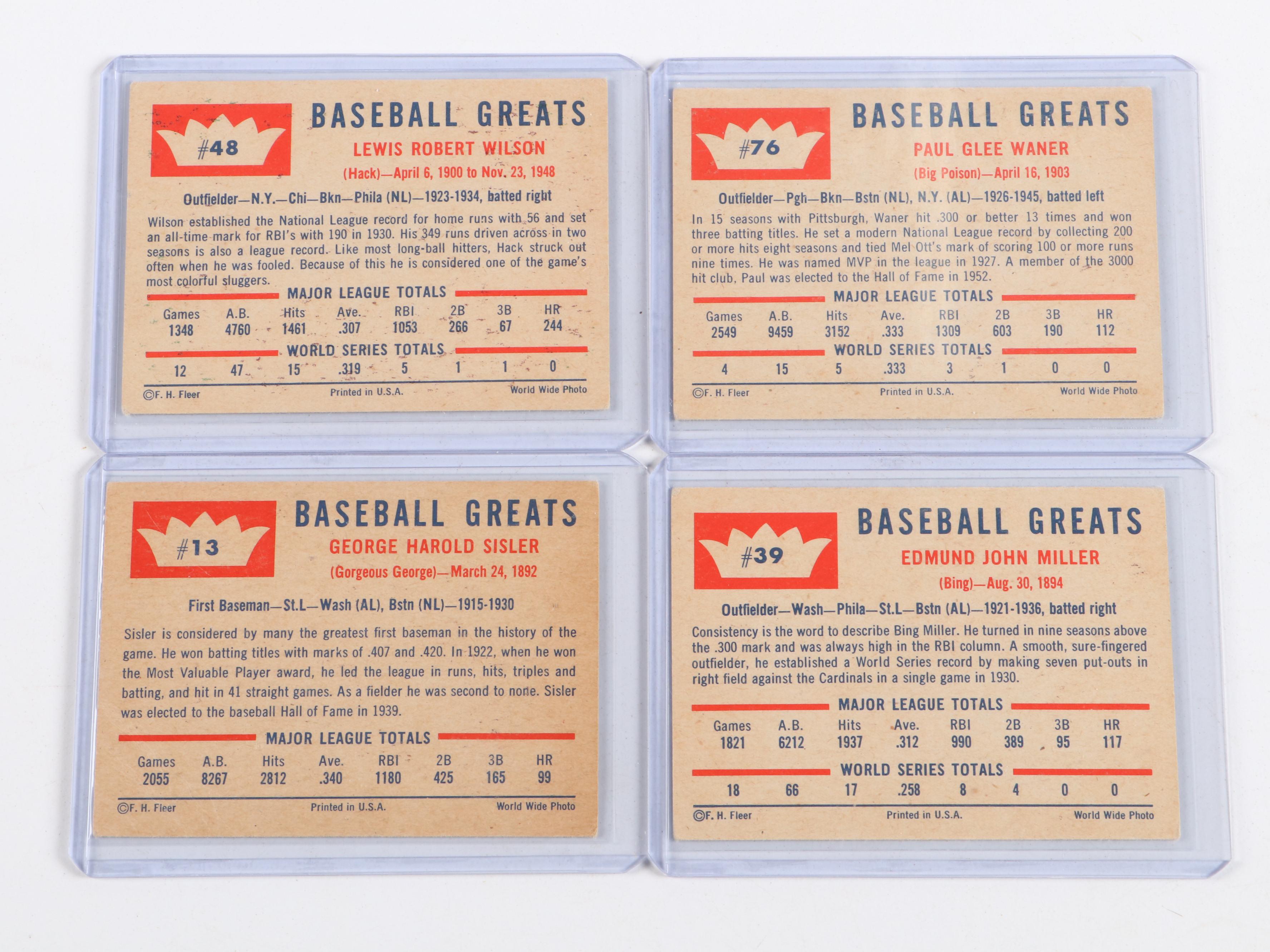 1960 Fleer Baseball Cards Featuring Lou Gehrig, Johnny Mize, and More