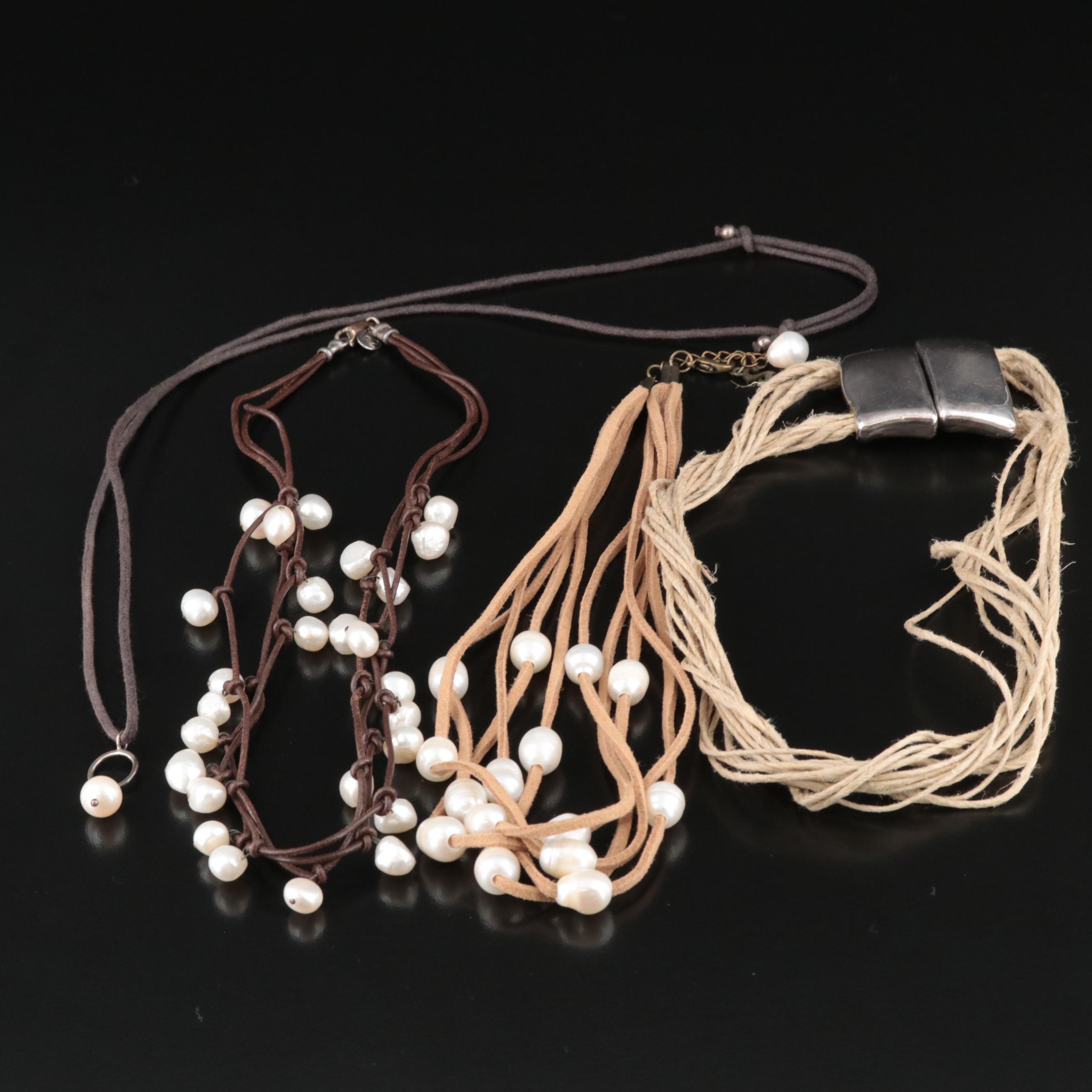 Leather and Pearl Necklace Collection Featuring Sterling