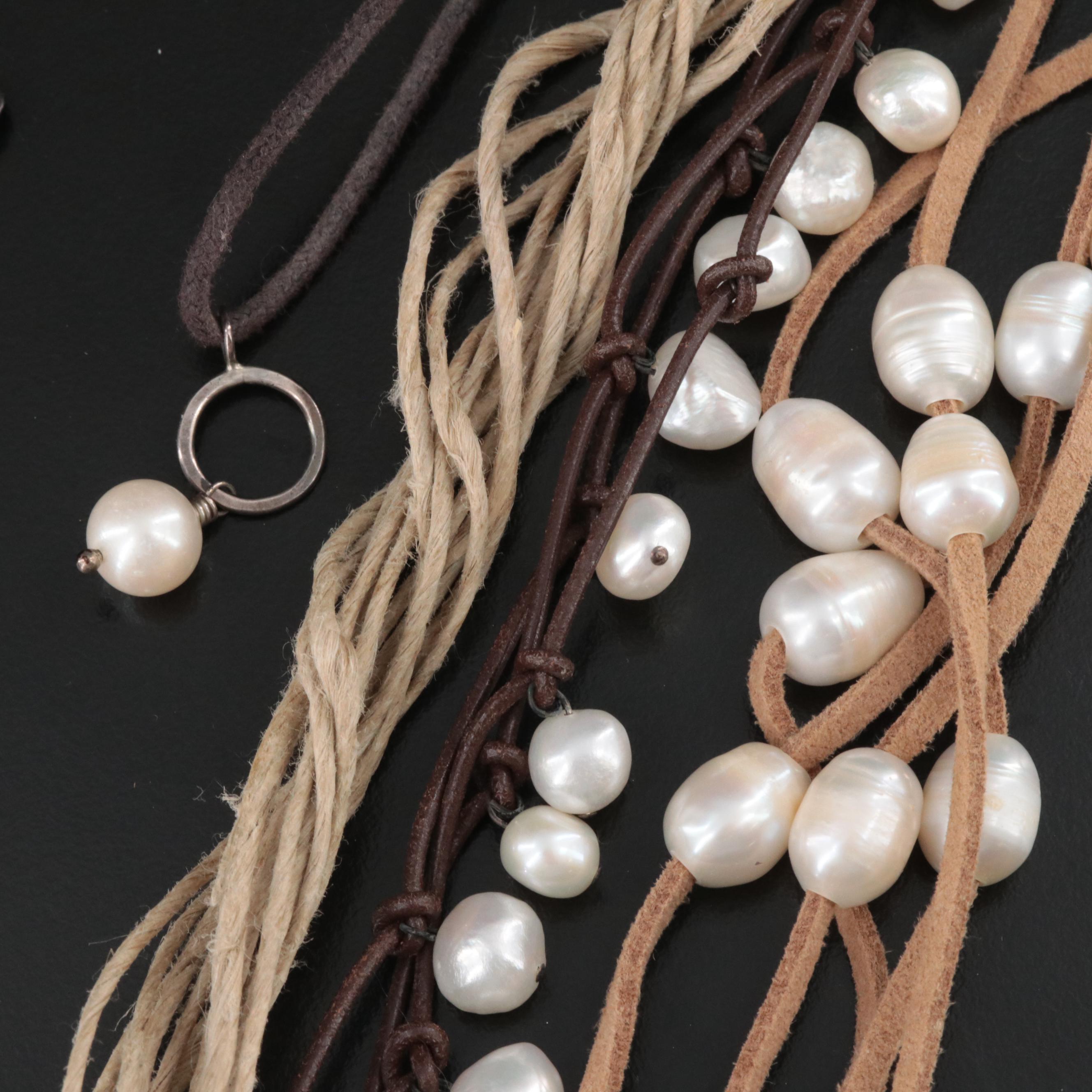 Leather and Pearl Necklace Collection Featuring Sterling