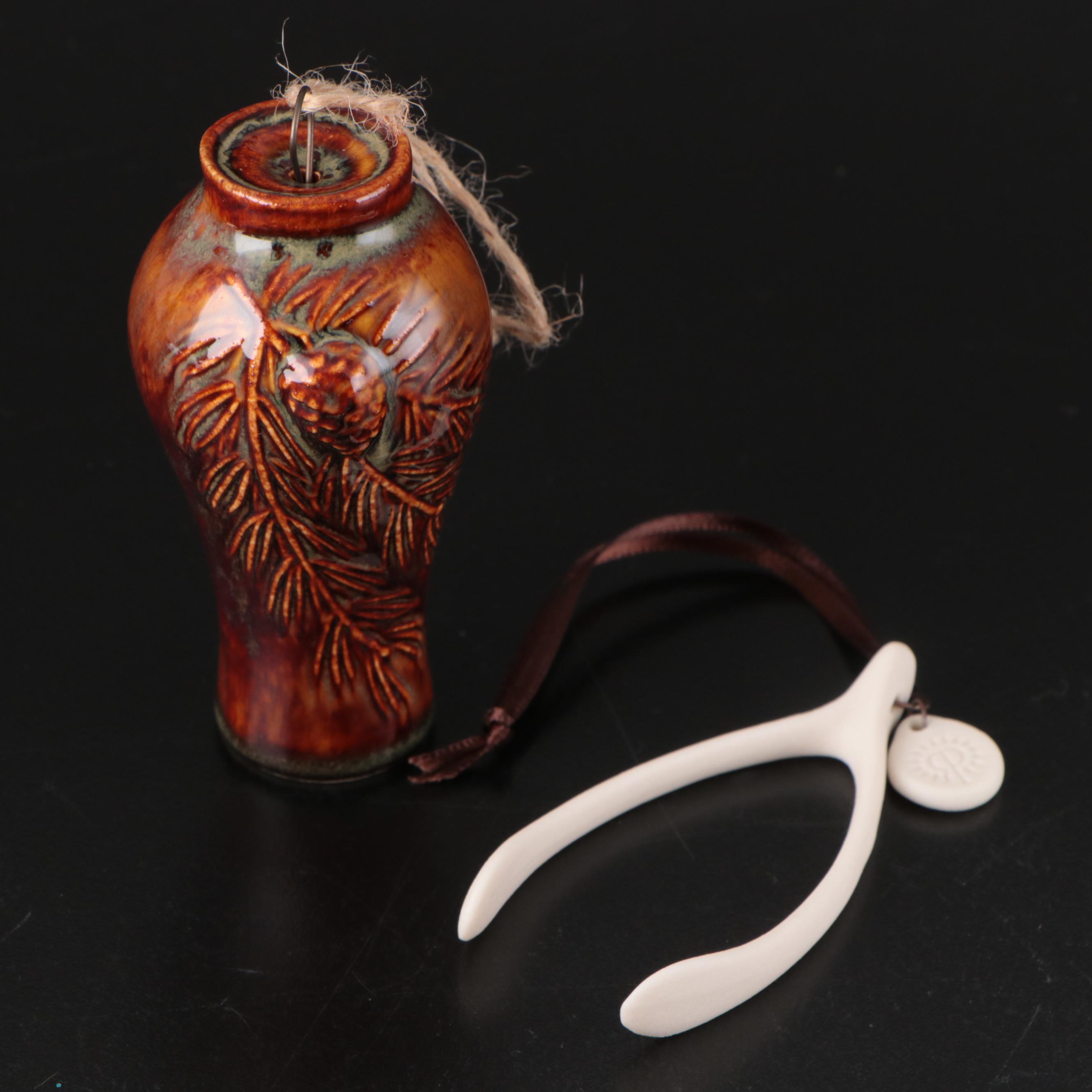 Rookwood Art Pottery Make-A-Wish Wishbone Ornament and Vase Ornament, 2014