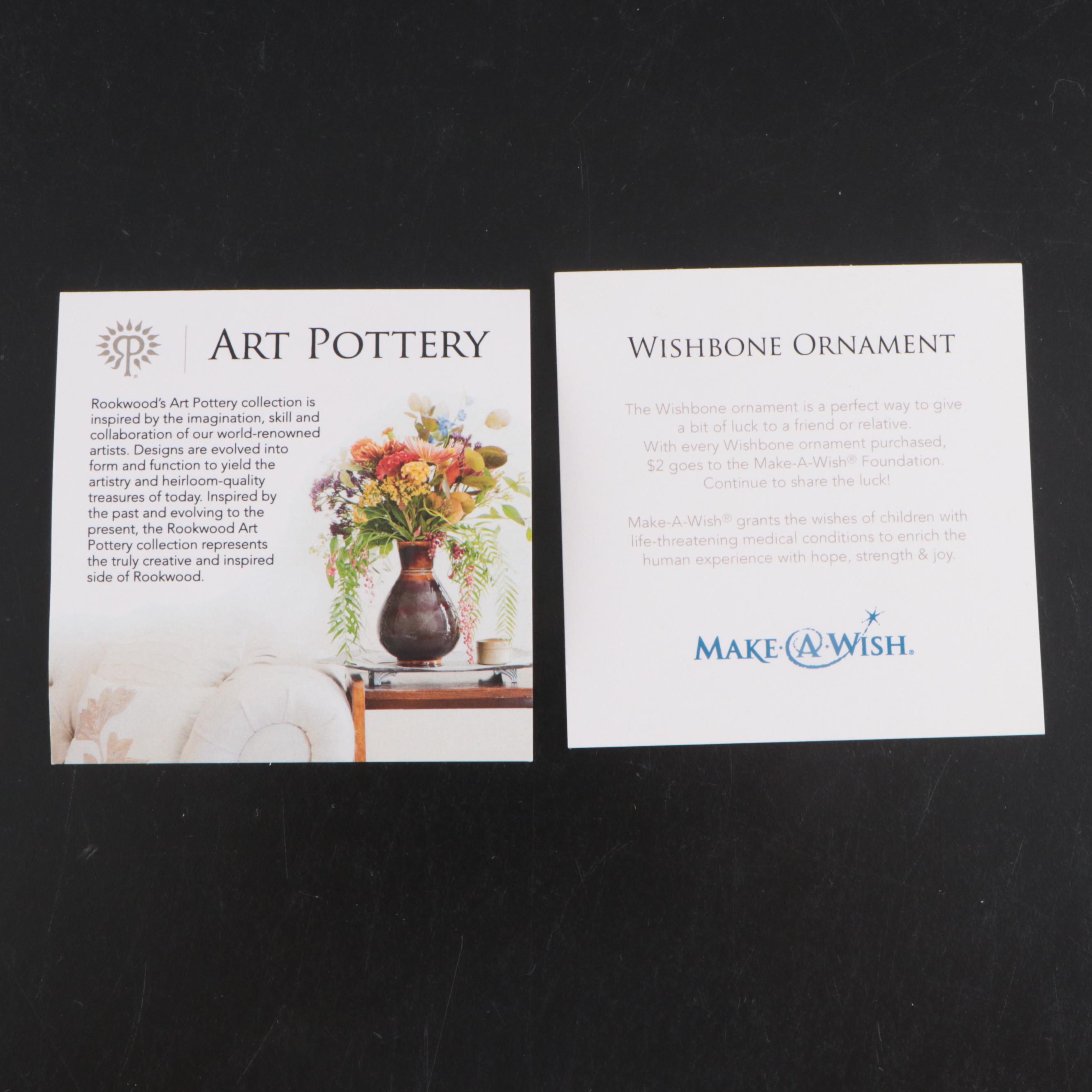 Rookwood Art Pottery Make-A-Wish Wishbone Ornament and Vase Ornament, 2014