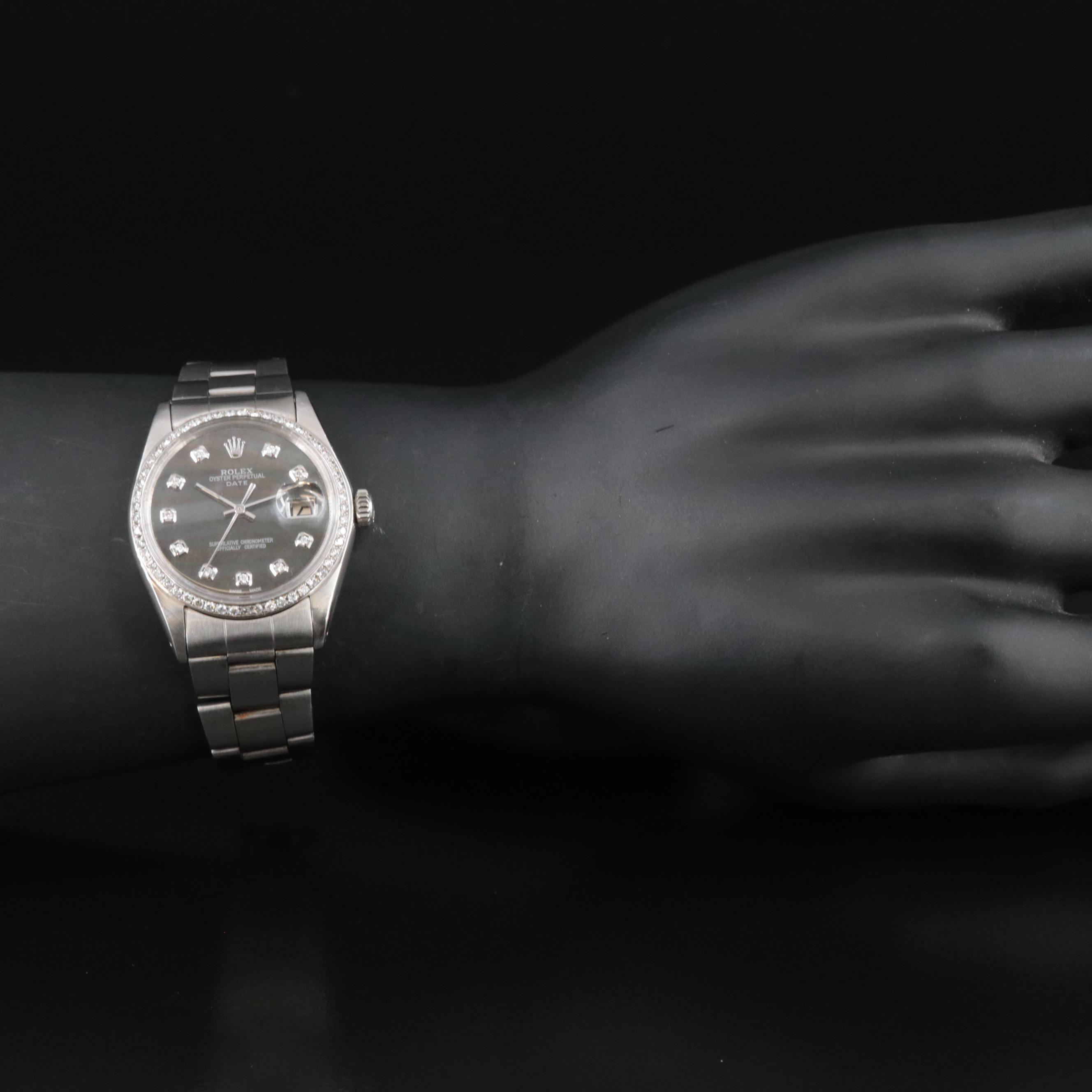 1968 Rolex Custom Diamond M.O.P. Dial and Bezel Oyster Perpetual Date Watch