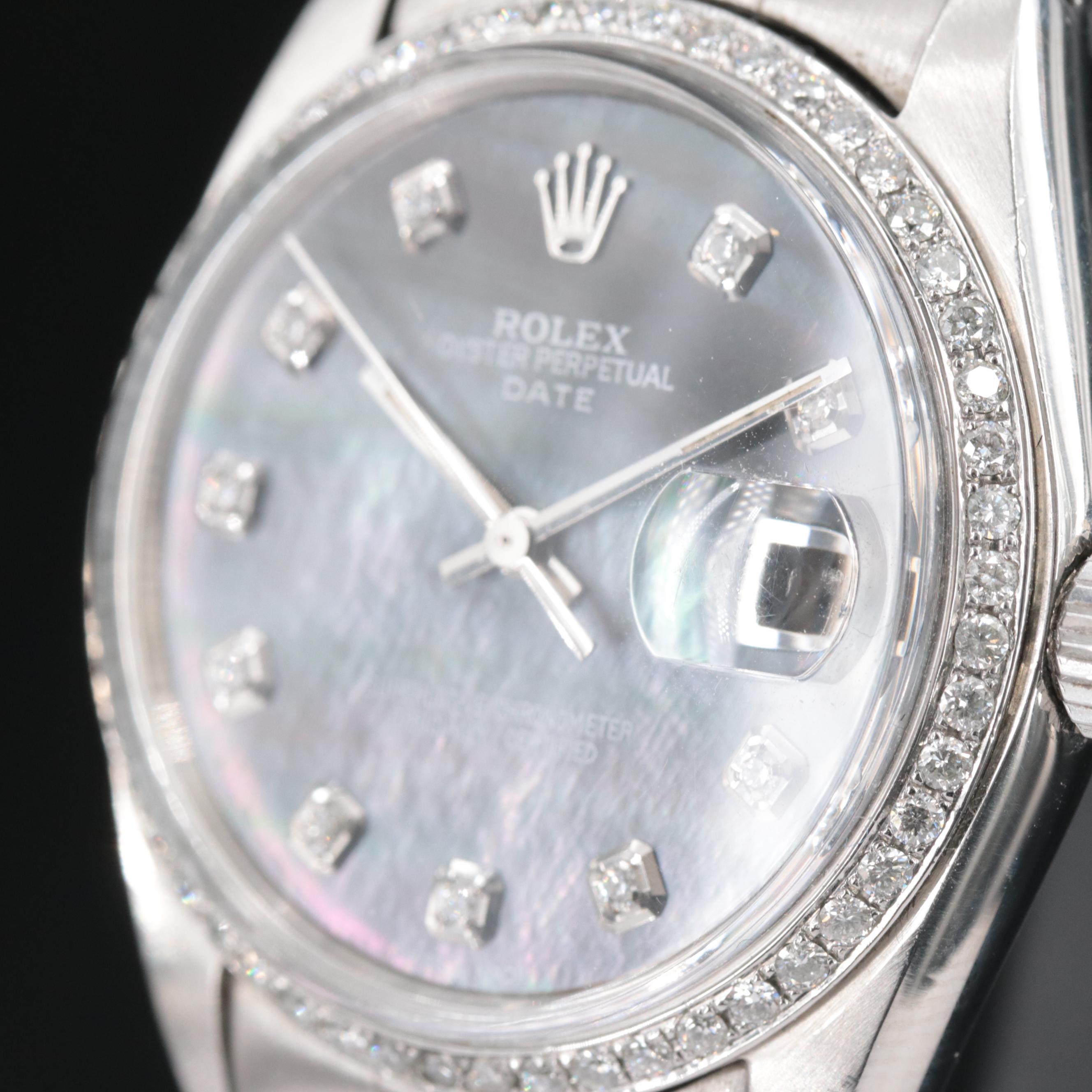 1968 Rolex Custom Diamond M.O.P. Dial and Bezel Oyster Perpetual Date Watch
