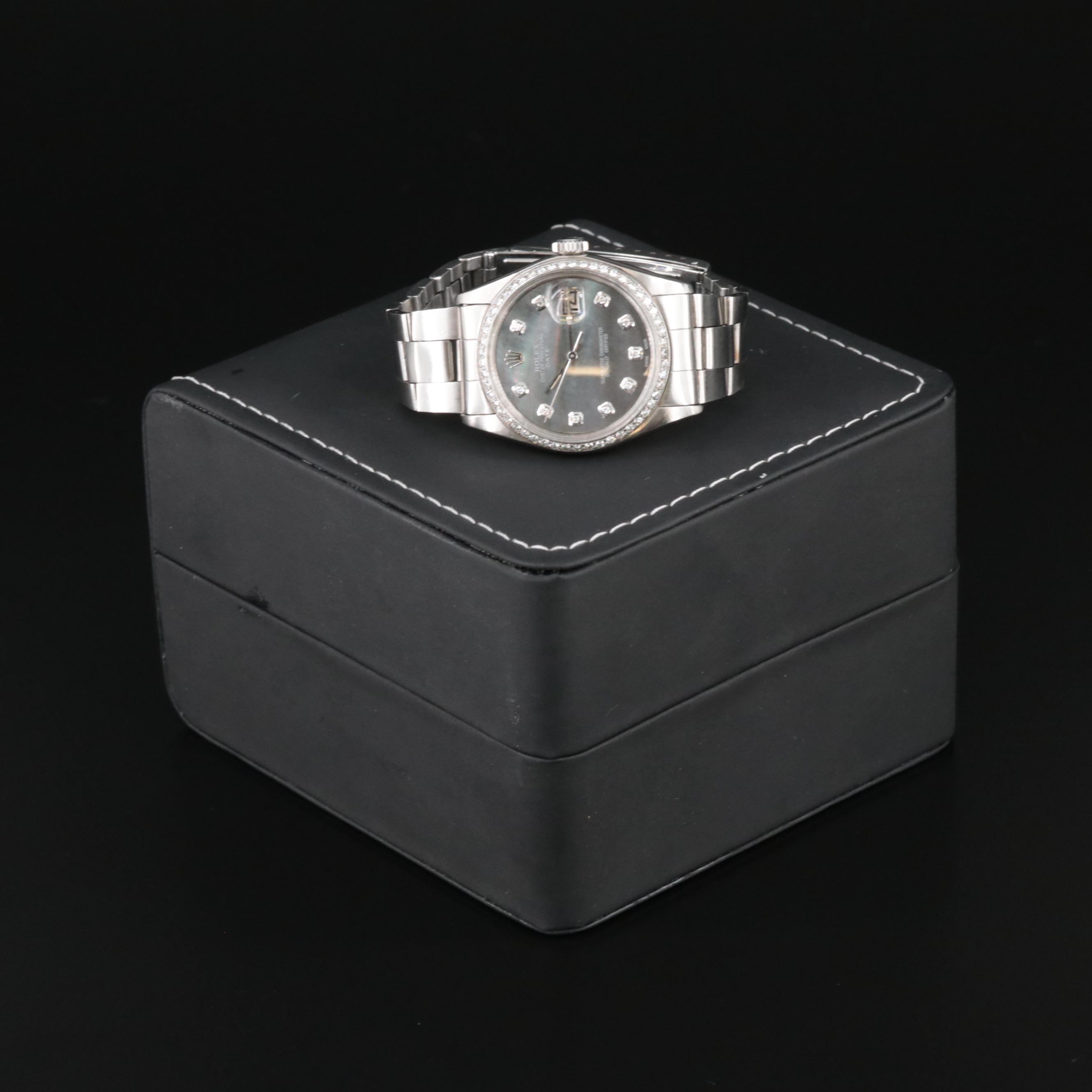 1968 Rolex Custom Diamond M.O.P. Dial and Bezel Oyster Perpetual Date Watch