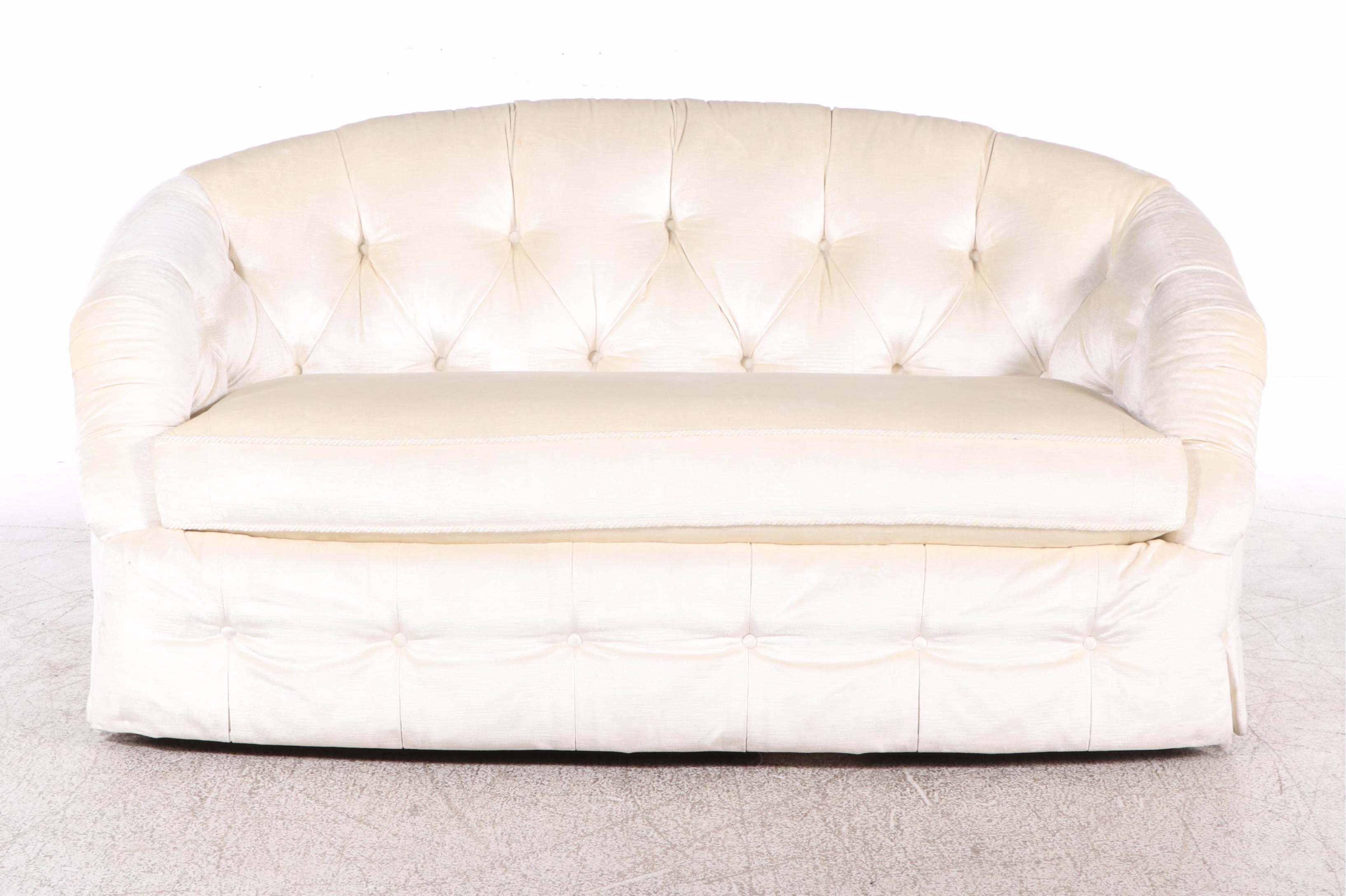 Sherrill Furniture Button-Tufted Ivory Velvet Upholstered Sofa