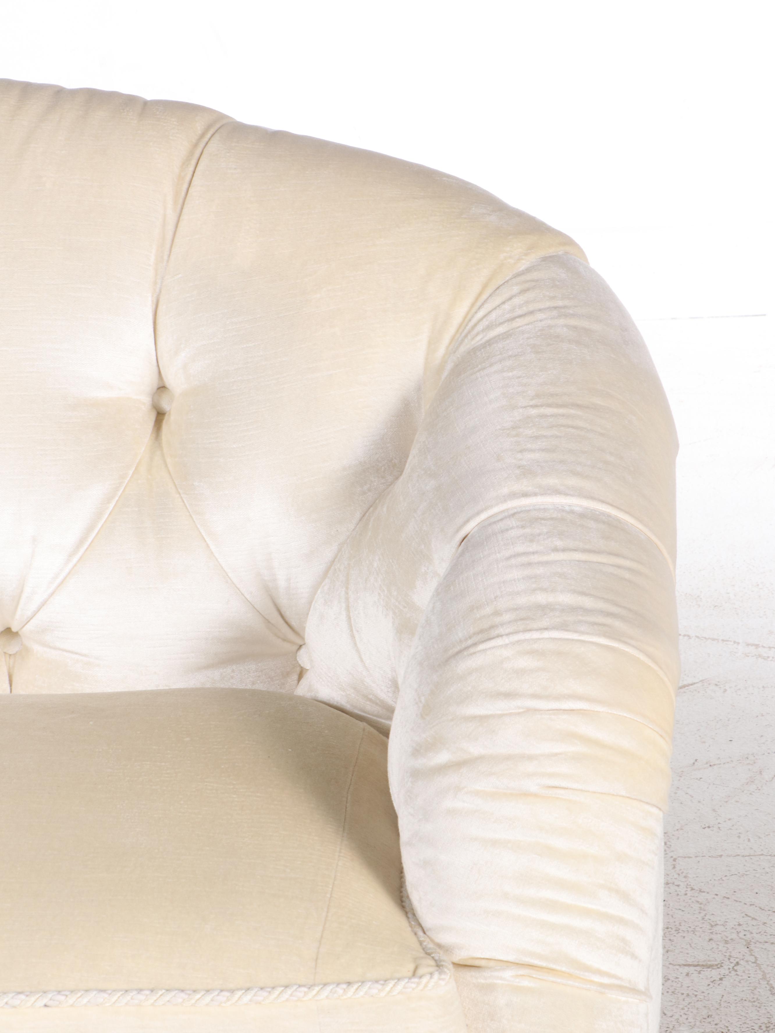 Sherrill Furniture Button-Tufted Ivory Velvet Upholstered Sofa