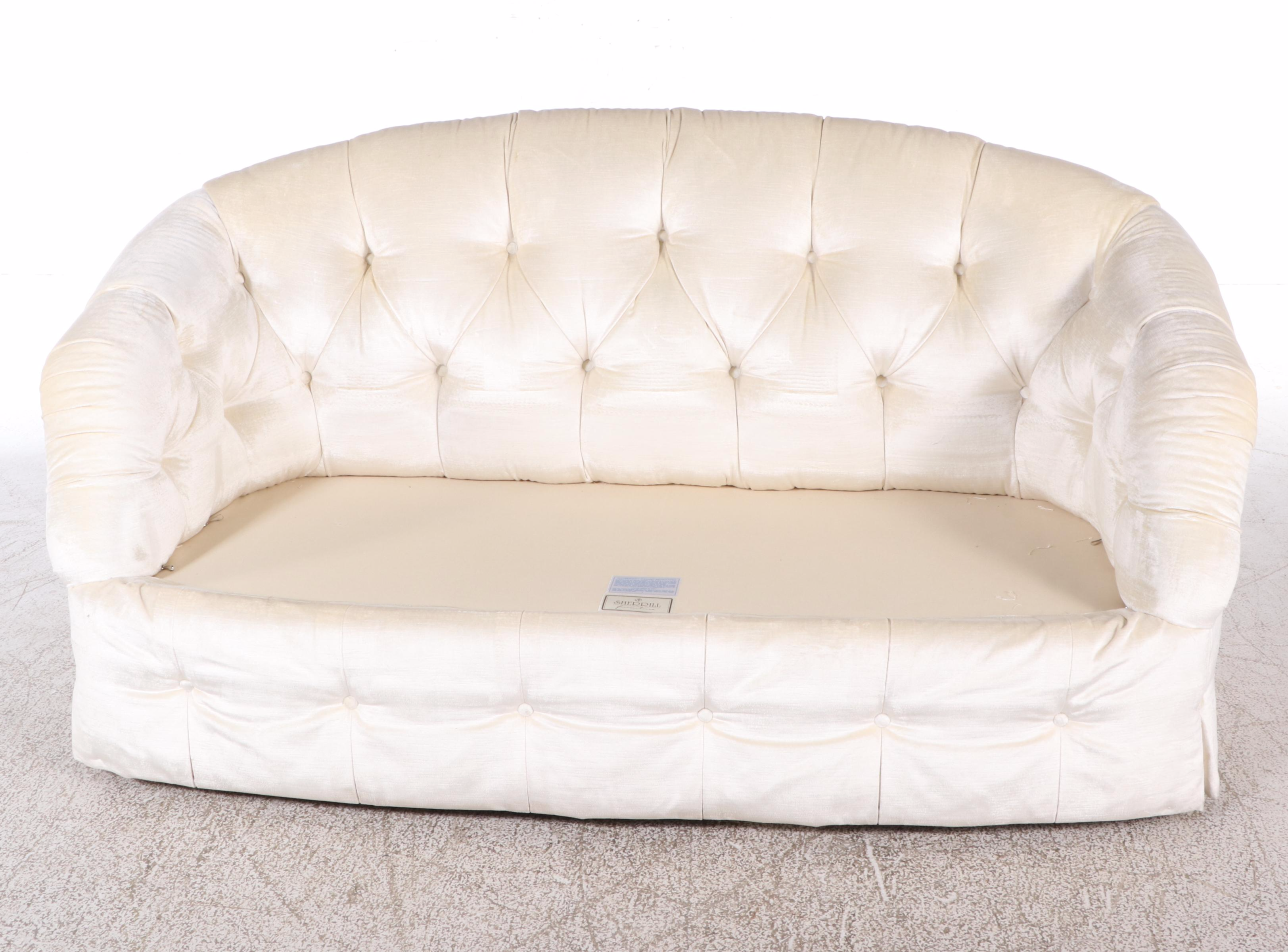 Sherrill Furniture Button-Tufted Ivory Velvet Upholstered Sofa