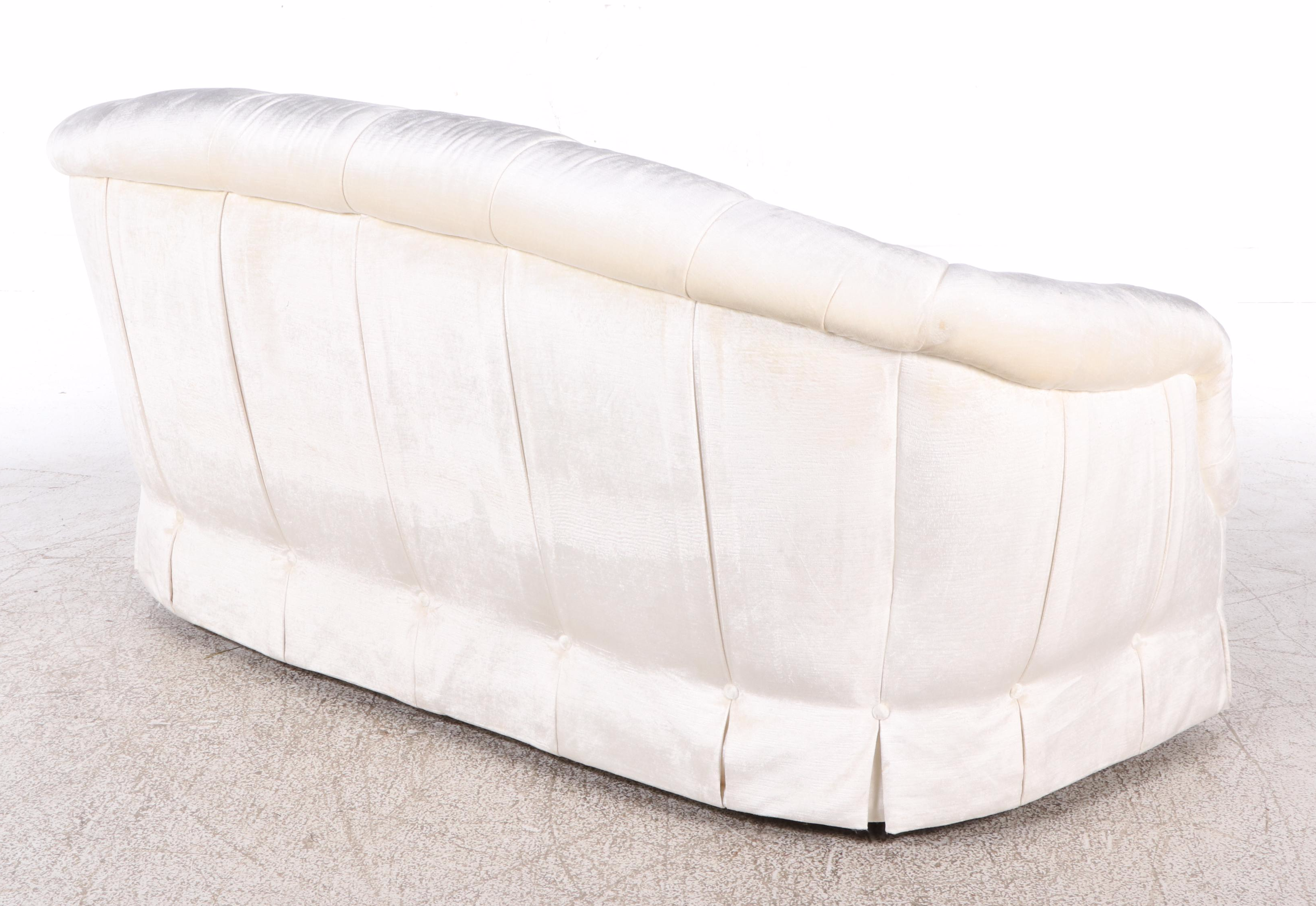 Sherrill Furniture Button-Tufted Ivory Velvet Upholstered Sofa