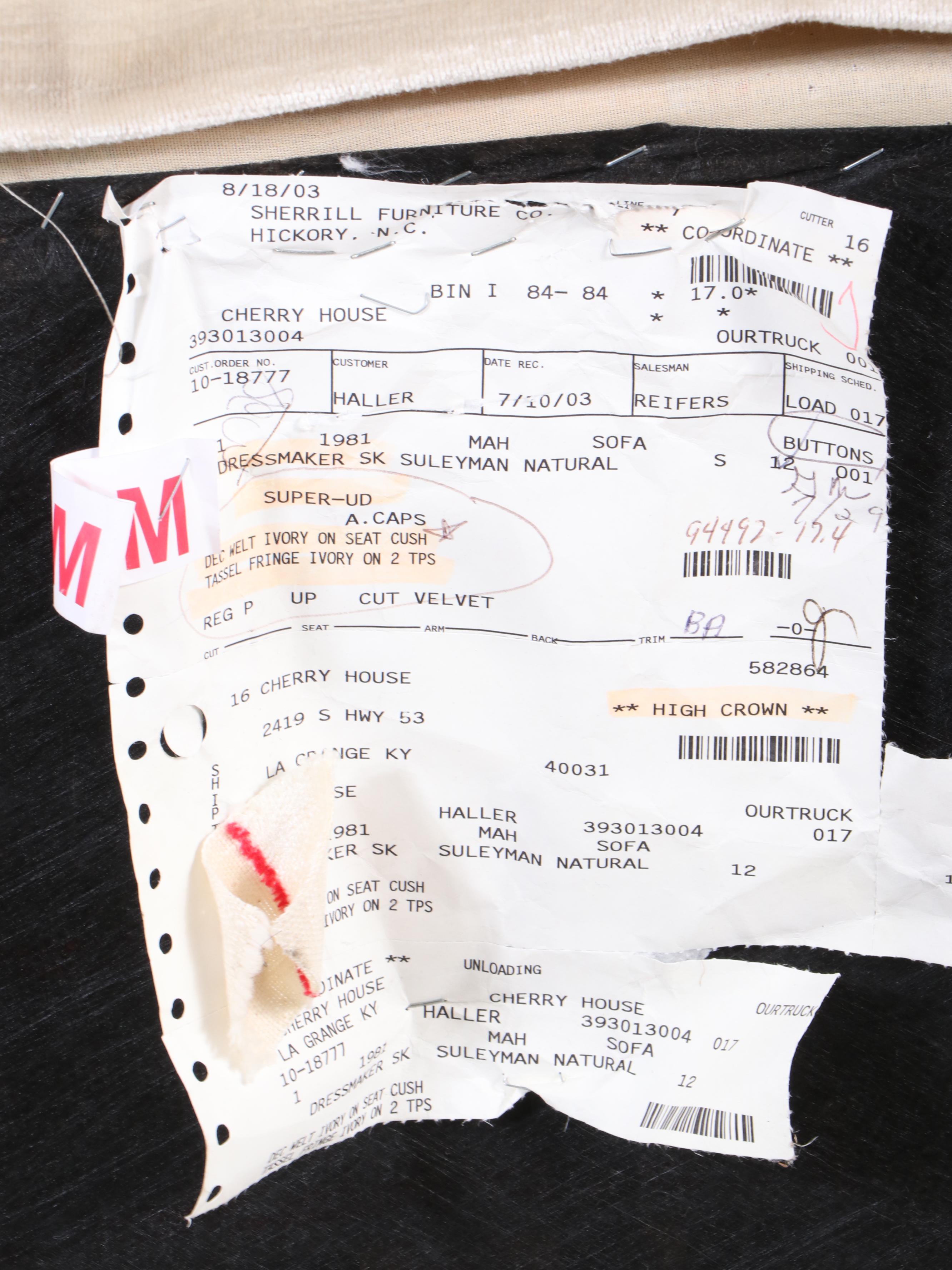 Sherrill Furniture Button-Tufted Ivory Velvet Upholstered Sofa