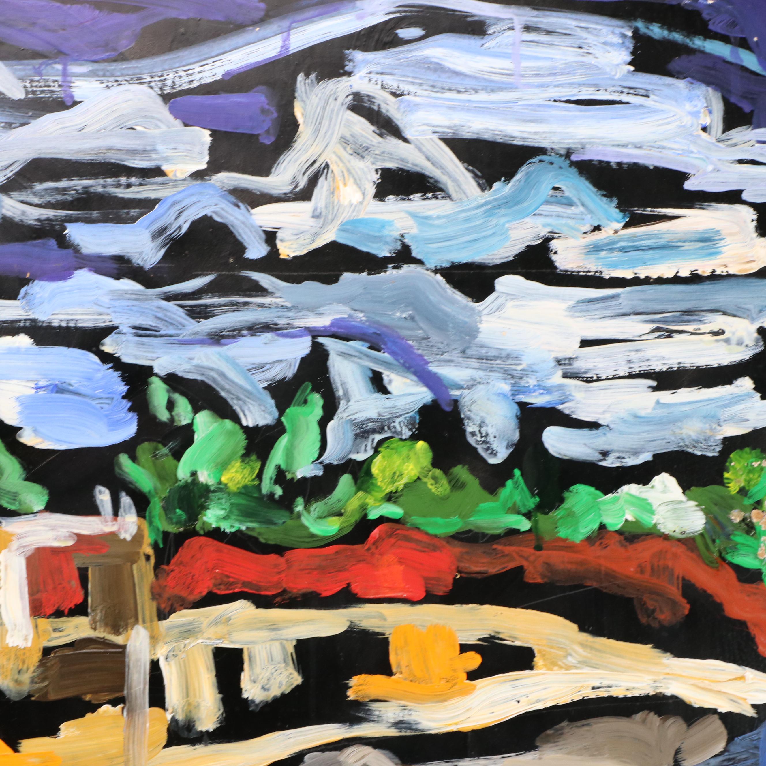 Gwen Doppler Stylized Floral Landscape Acrylic Painting, Late 20th ...