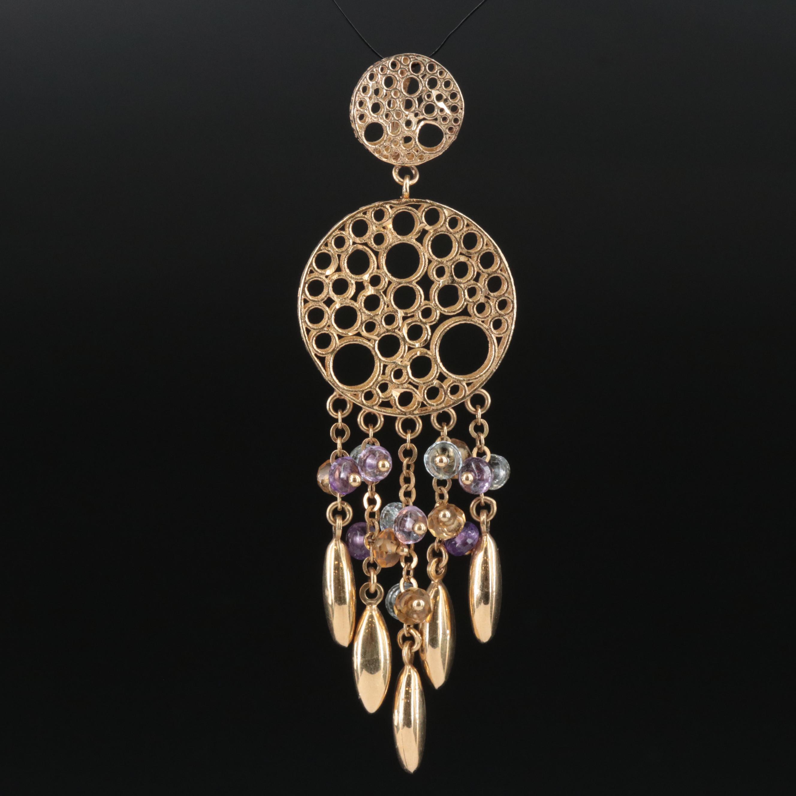 Italian 14K Topaz, Amethyst, and Citrine Circle Pendant